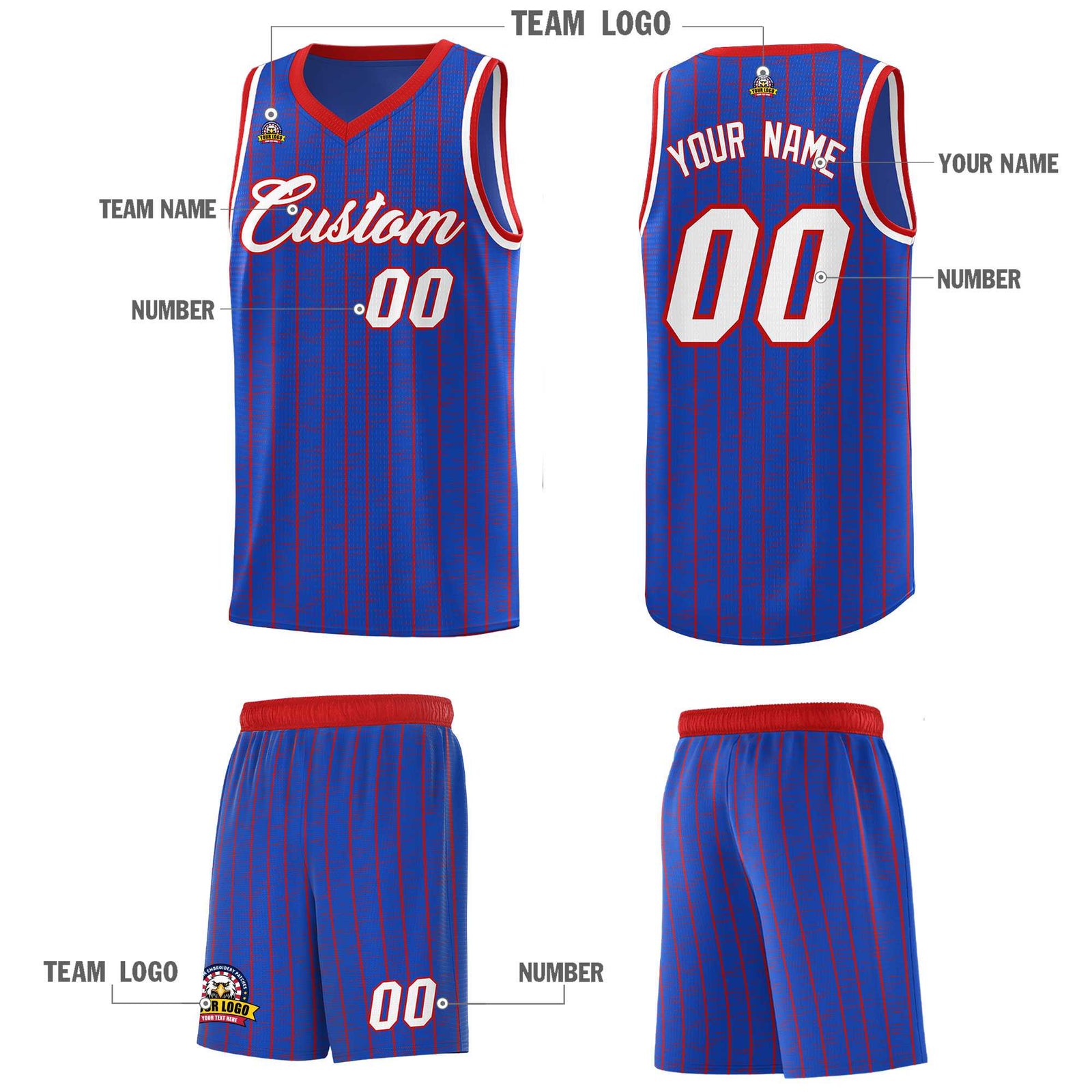 Custom Royal Blue Custom Gray Pinstripe Retro Sets Uniform Basketball Jersey