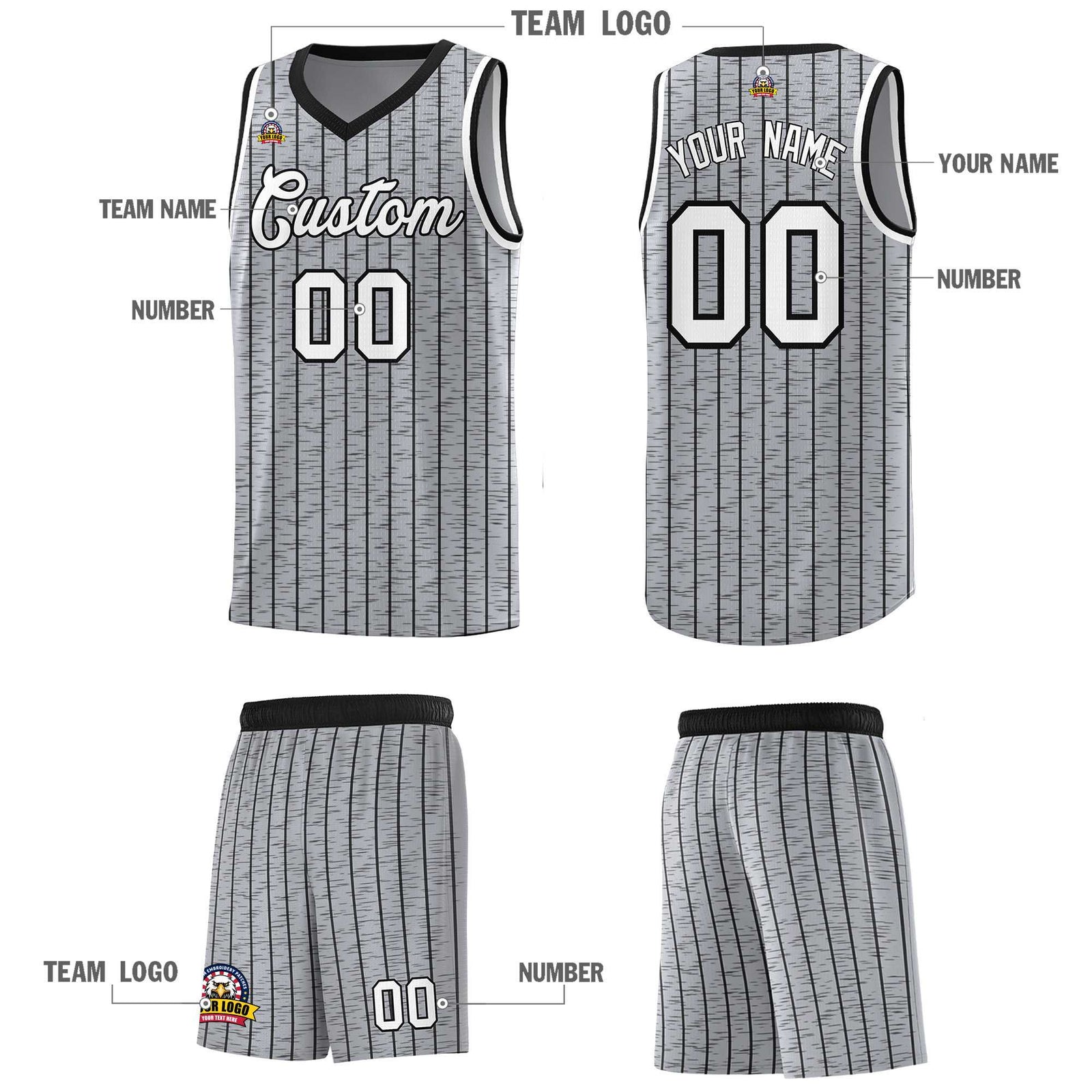 Custom Gray Custom Gray Pinstripe Retro Sets Uniform Basketball Jersey