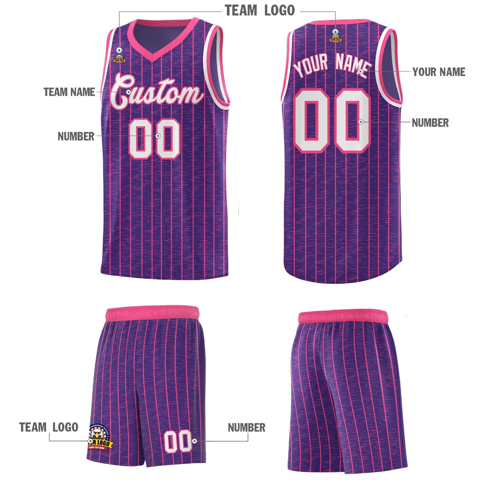 Custom Purple Custom Gray Pinstripe Retro Sets Uniform Basketball Jersey