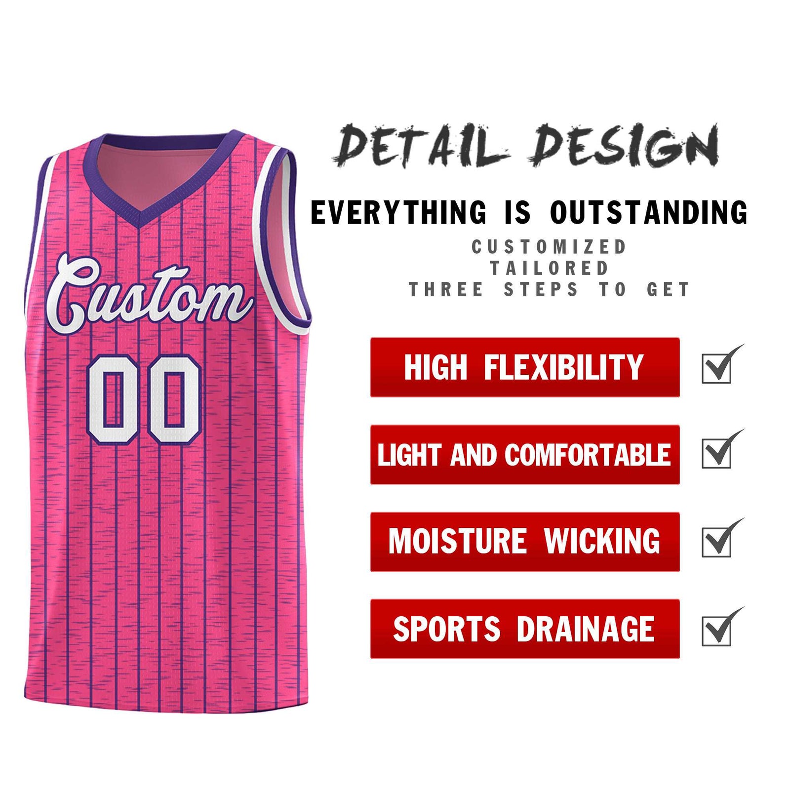 Custom Pink Custom Gray Pinstripe Retro Sets Uniform Basketball Jersey