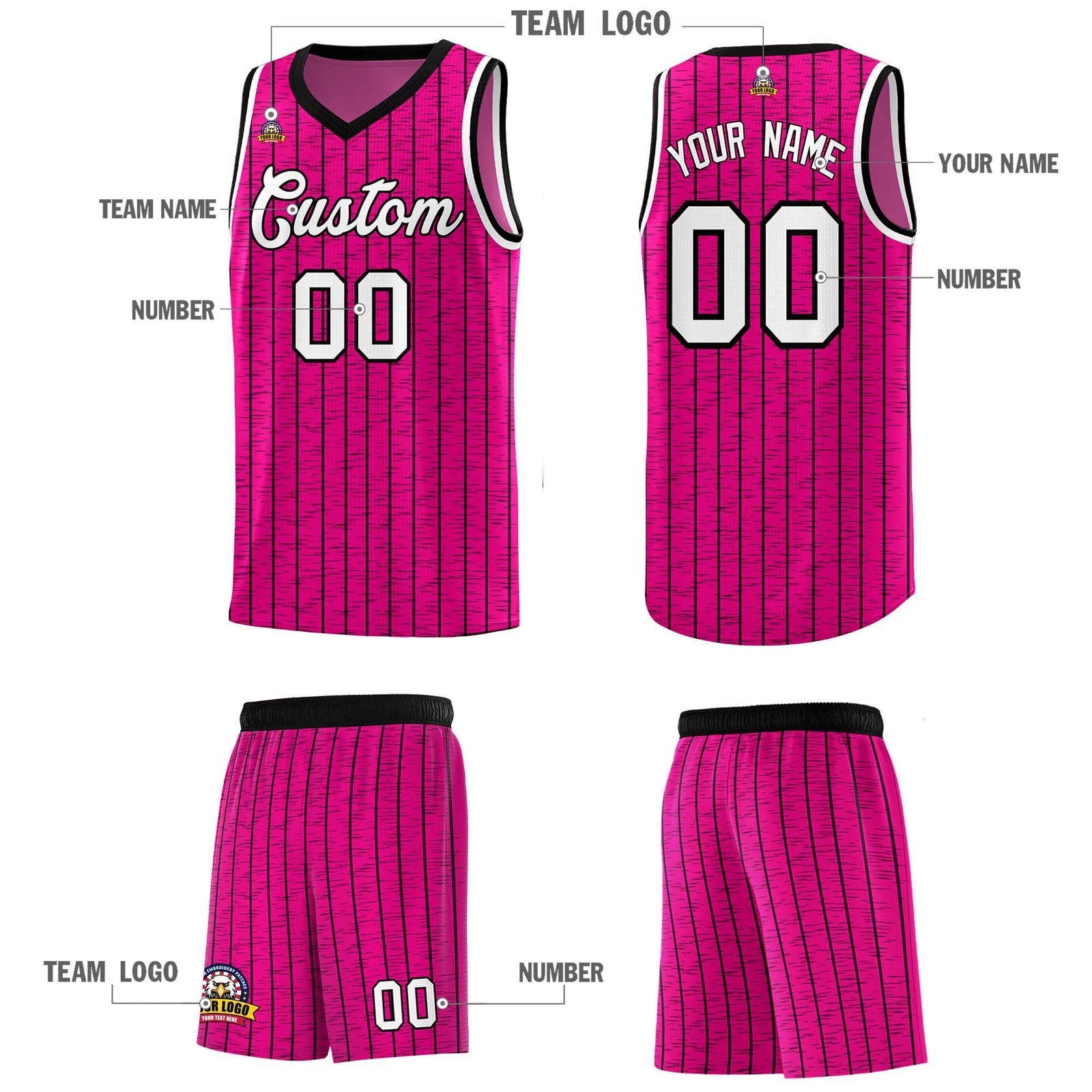 Custom Pink Custom Gray Pinstripe Retro Sets Uniform Basketball Jersey