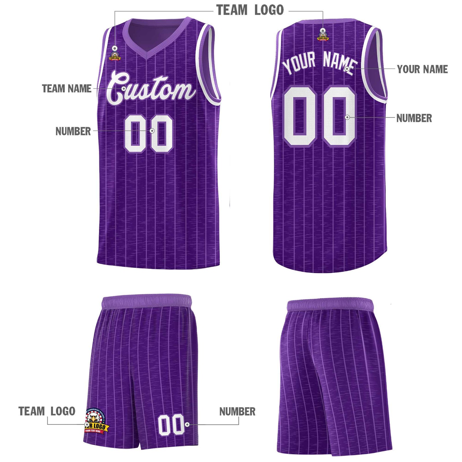 Custom Purple Custom Gray Pinstripe Retro Sets Uniform Basketball Jersey