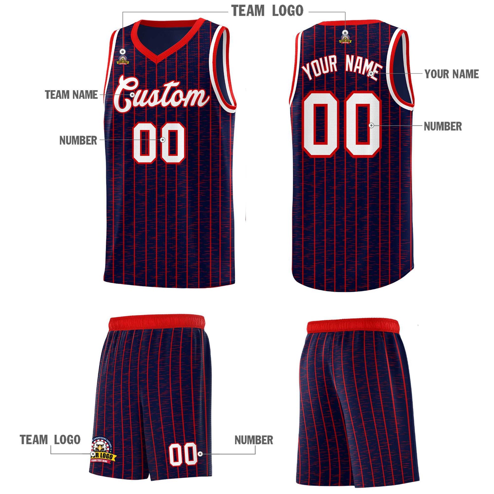 Custom Navy Custom Gray Pinstripe Retro Sets Uniform Basketball Jersey