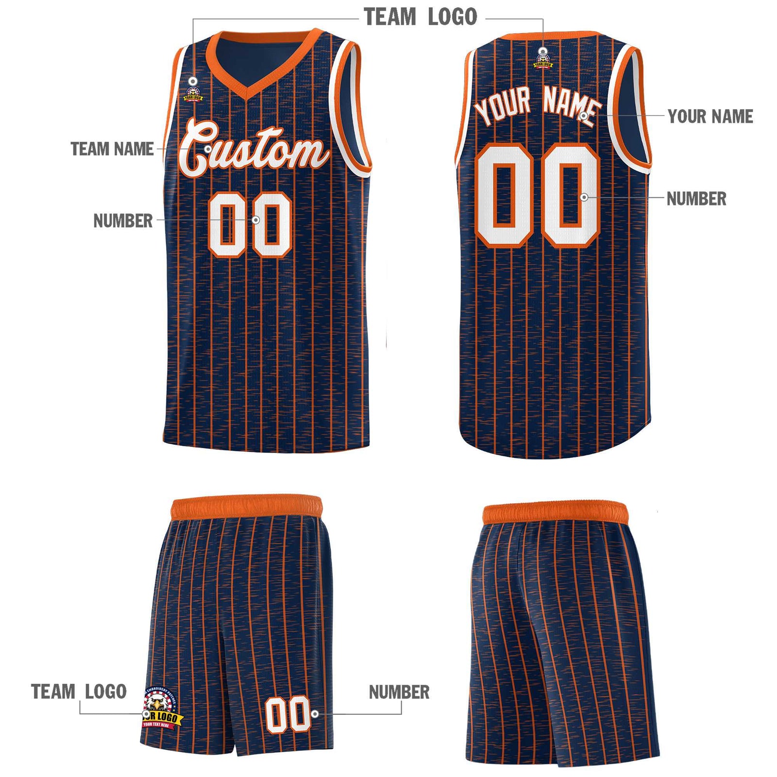 Custom Navy Custom Gray Pinstripe Retro Sets Uniform Basketball Jersey