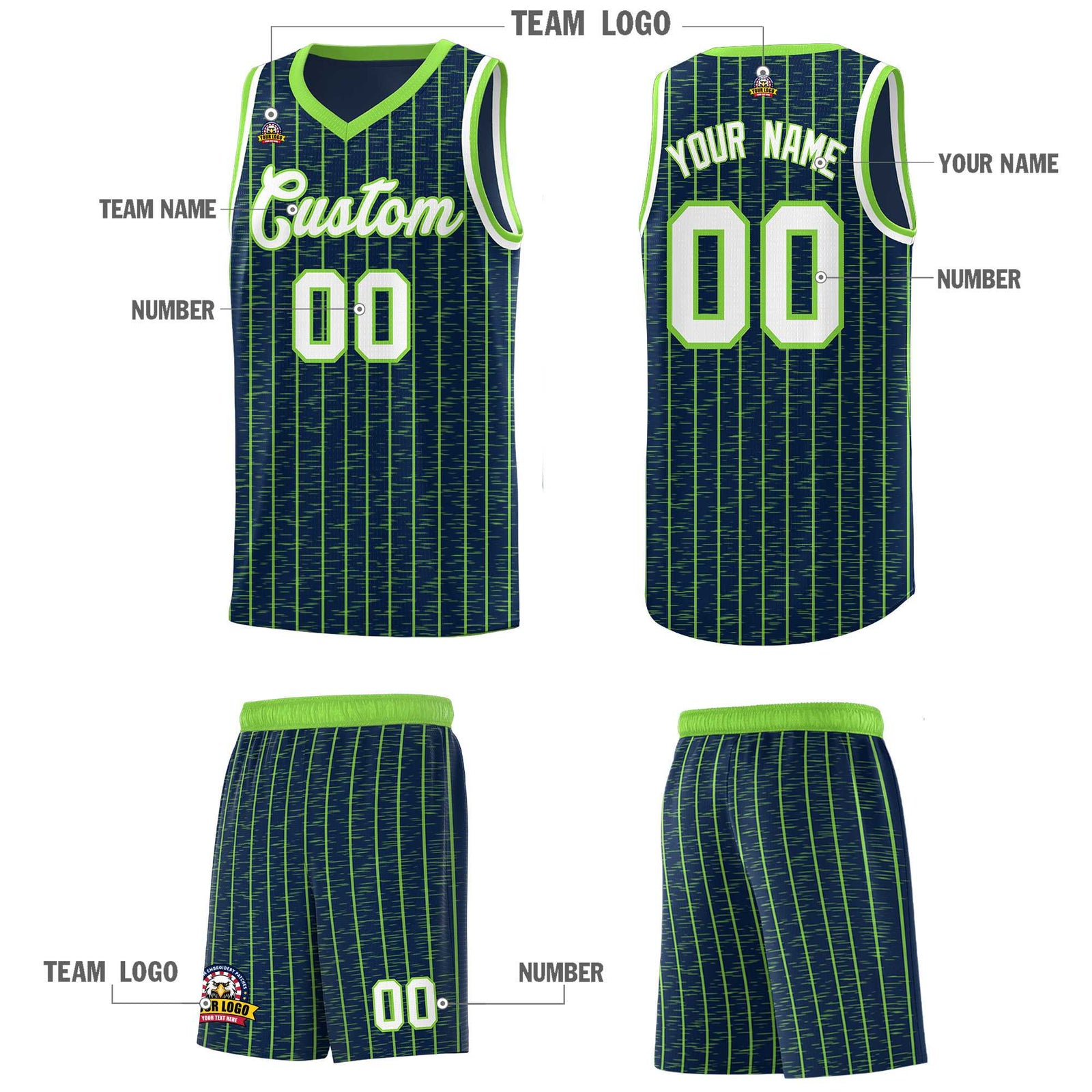 Custom Navy Custom Gray Pinstripe Retro Sets Uniform Basketball Jersey