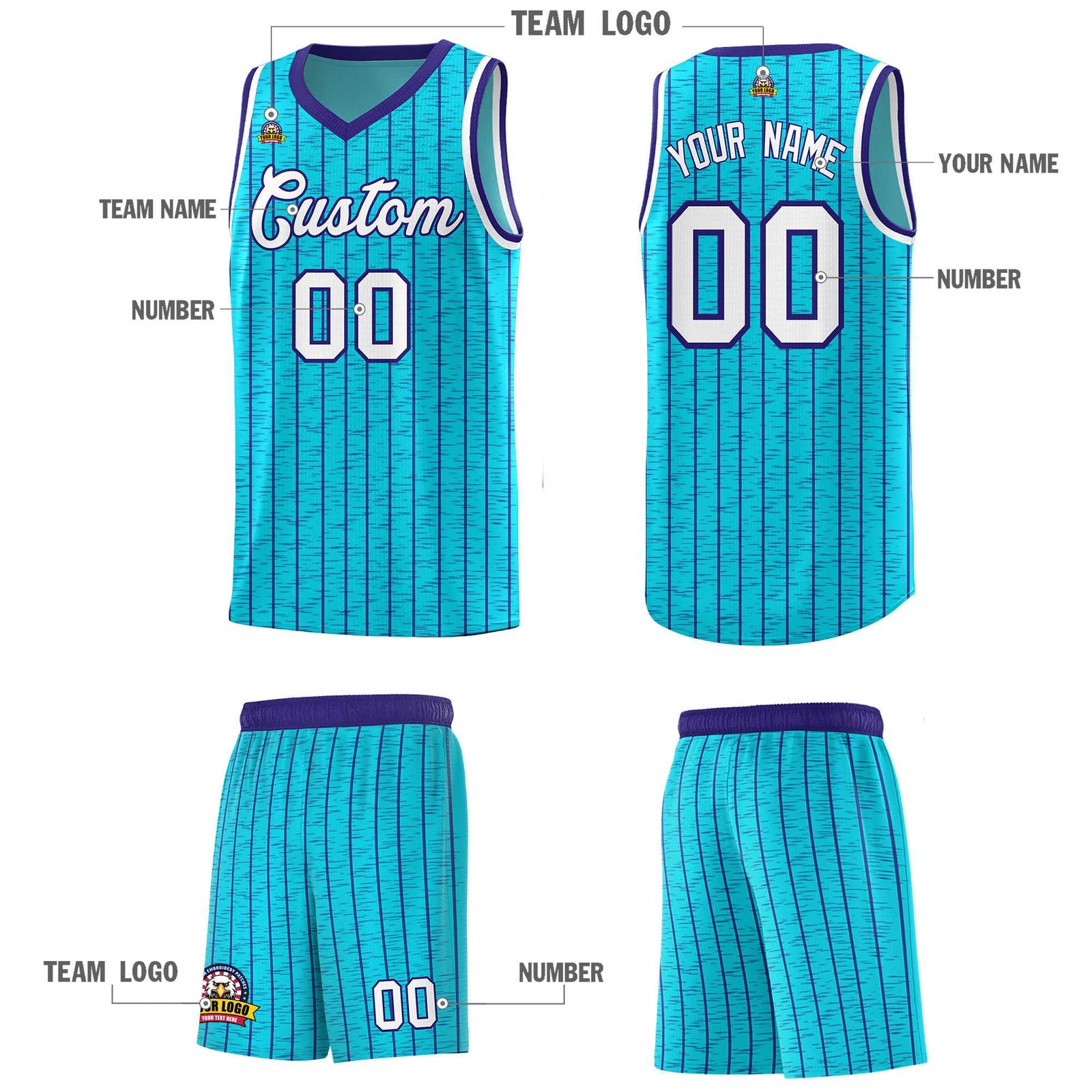 Custom Sky Blue Custom Gray Pinstripe Retro Sets Uniform Basketball Jersey