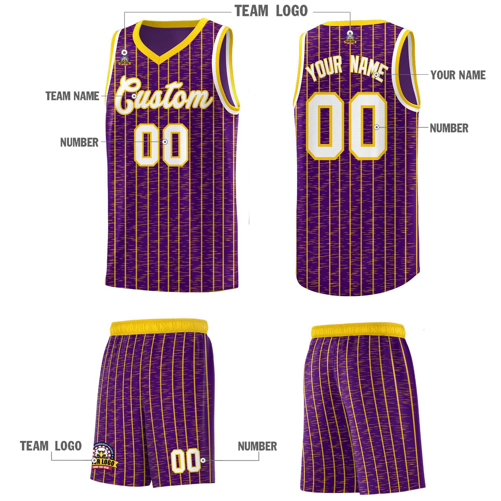 Custom Purple Custom Gray Pinstripe Retro Sets Uniform Basketball Jersey