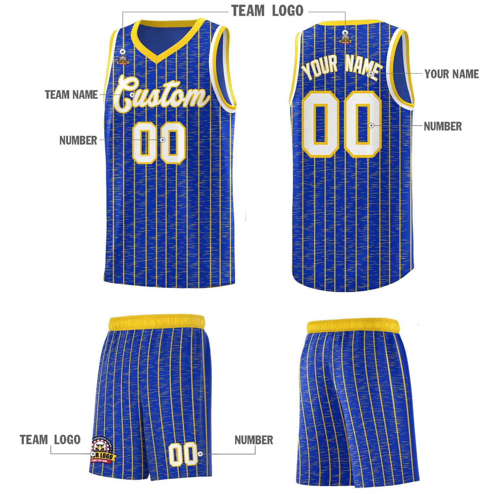 Custom Royal Blue Custom Gray Pinstripe Retro Sets Uniform Basketball Jersey
