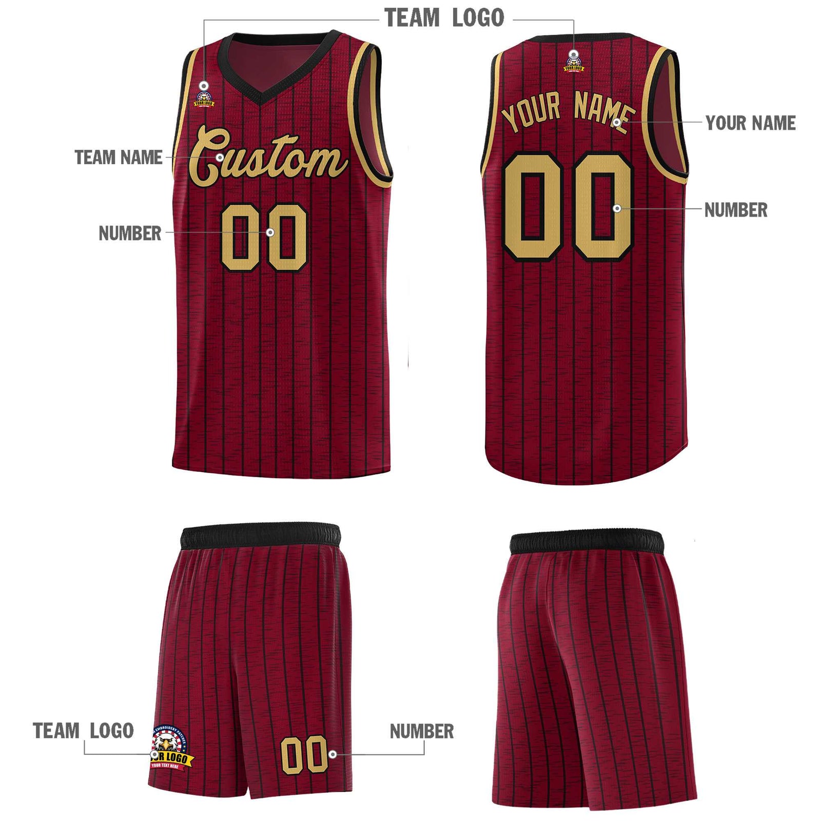 Custom Crimson Custom Gray Pinstripe Retro Sets Uniform Basketball Jersey