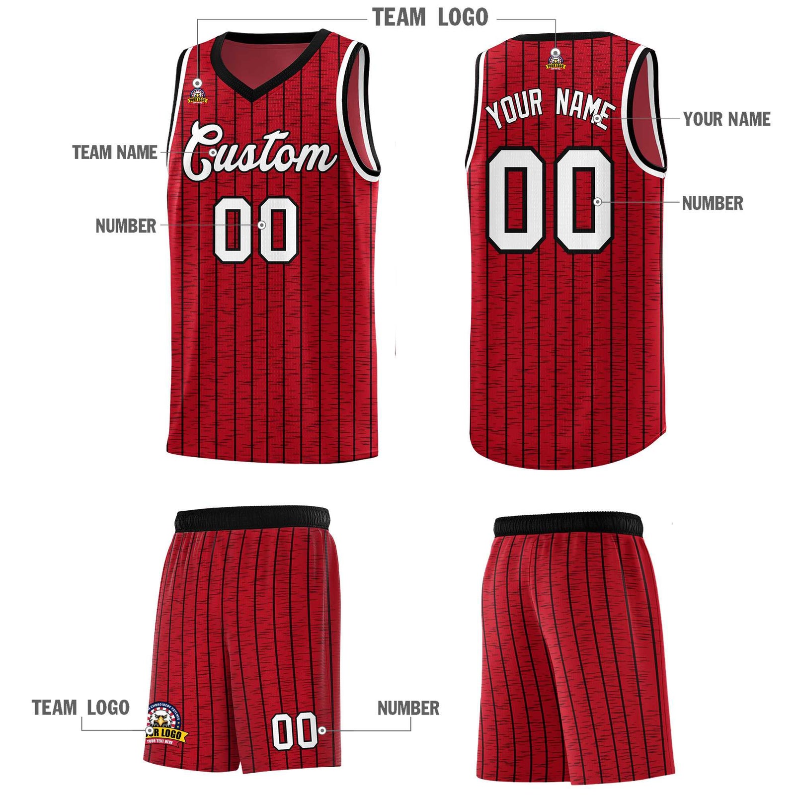 Custom Red Custom Gray Pinstripe Retro Sets Uniform Basketball Jersey