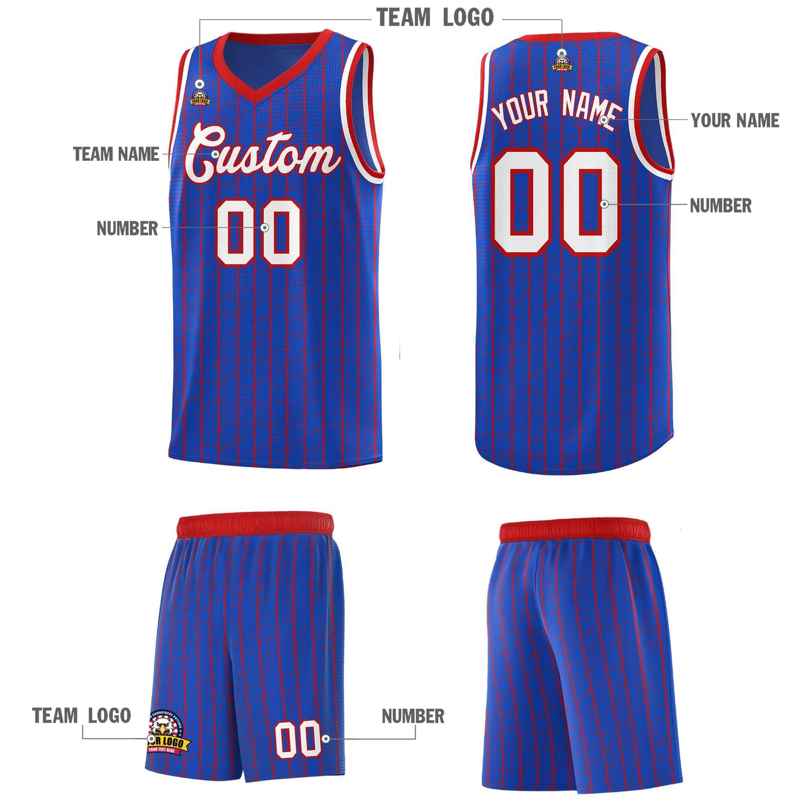 Custom Royal Blue Custom Gray Pinstripe Retro Sets Uniform Basketball Jersey