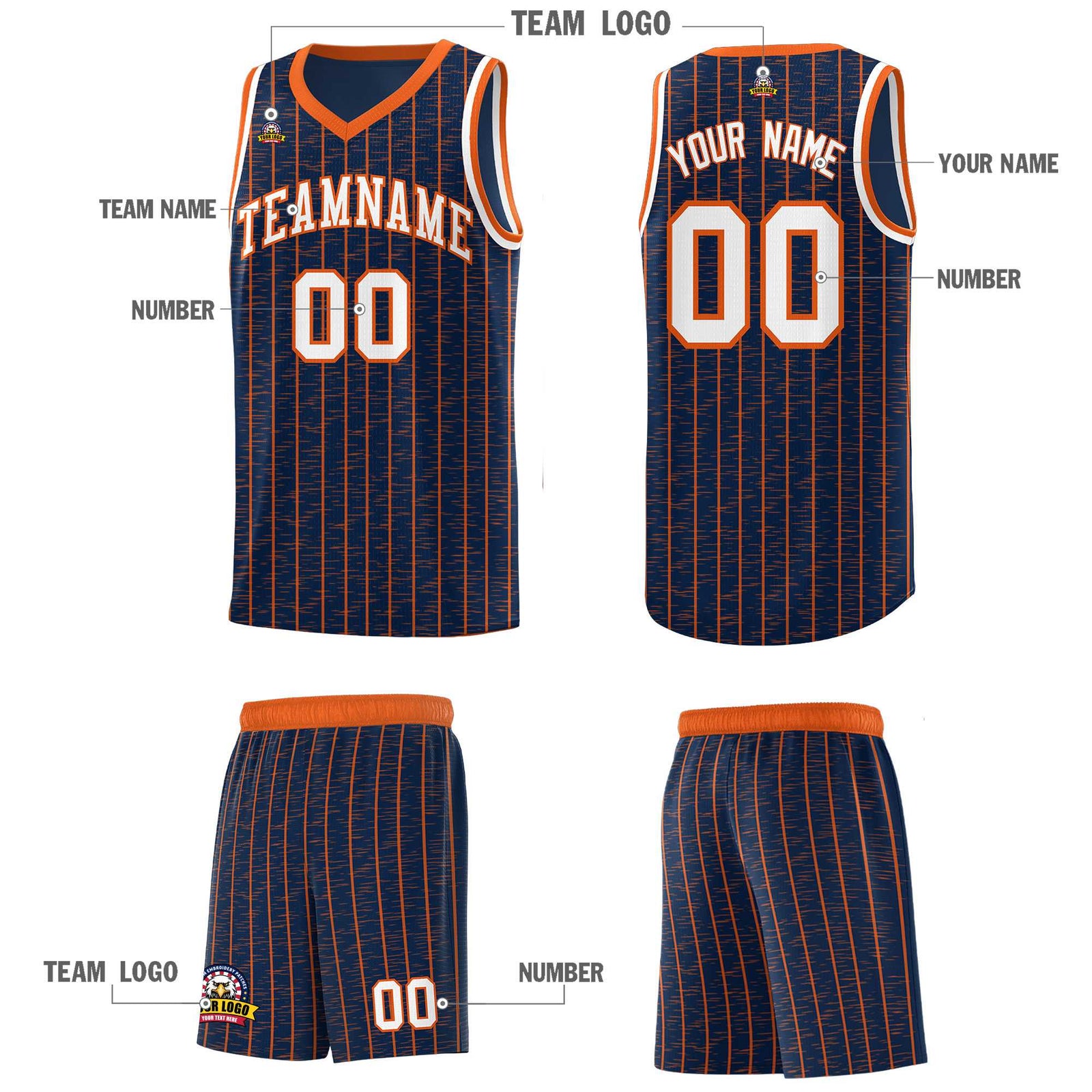 Custom Navy Custom Gray Pinstripe Retro Sets Uniform Basketball Jersey