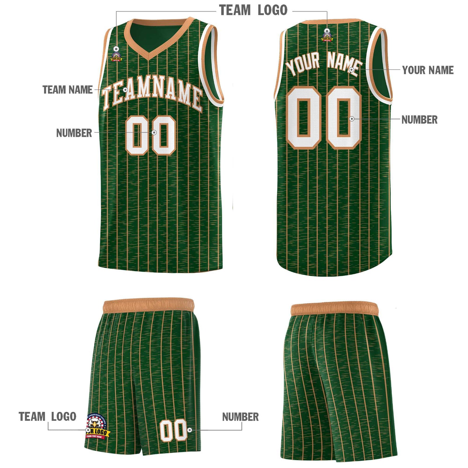 Custom Green Custom Gray Pinstripe Retro Sets Uniform Basketball Jersey