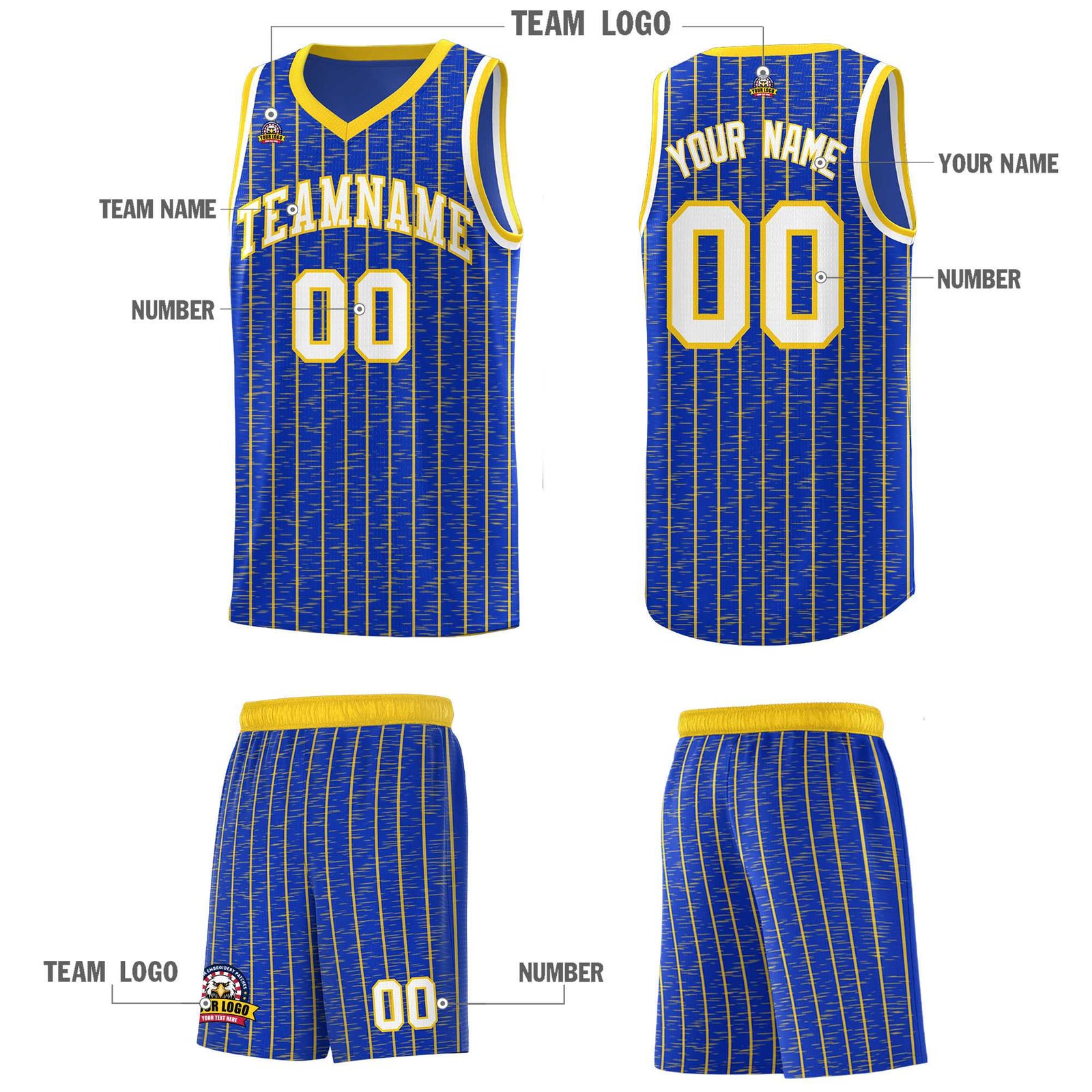 Custom Royal Blue Custom Gray Pinstripe Retro Sets Uniform Basketball Jersey