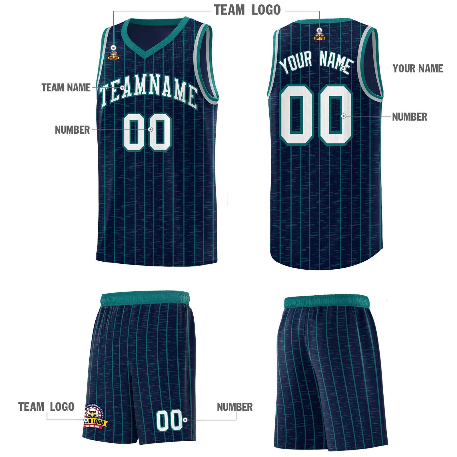 Custom Navy Custom Gray Pinstripe Retro Sets Uniform Basketball Jersey