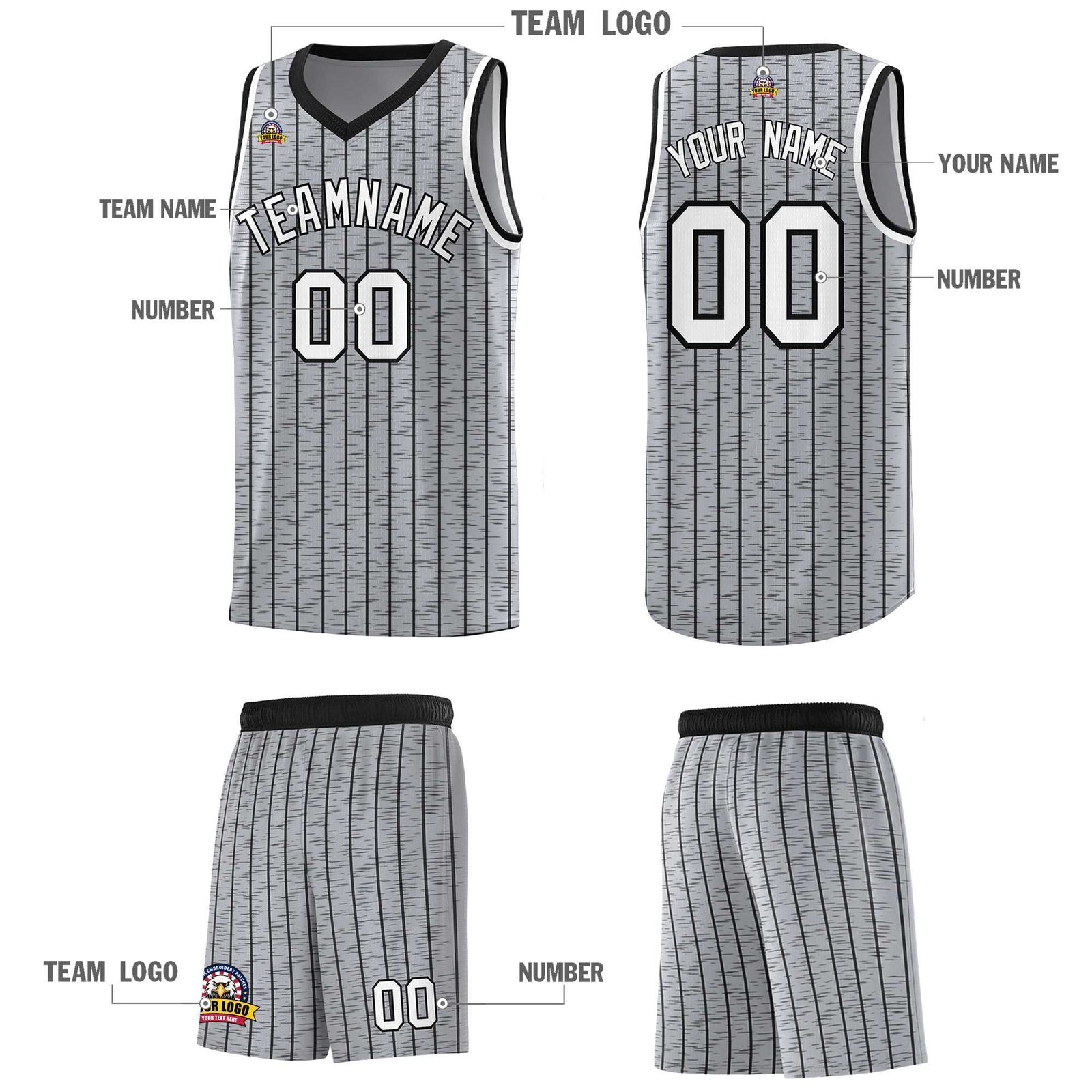 Custom Gray Custom Gray Pinstripe Retro Sets Uniform Basketball Jersey