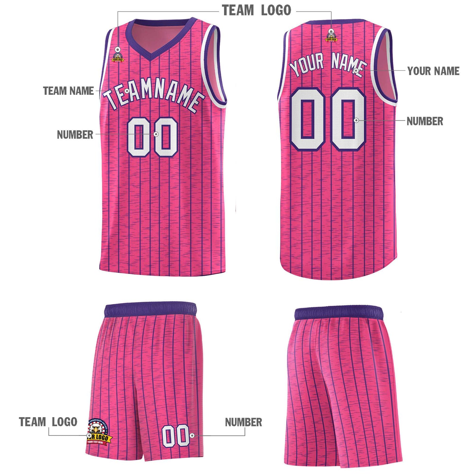 Custom Pink Custom Gray Pinstripe Retro Sets Uniform Basketball Jersey