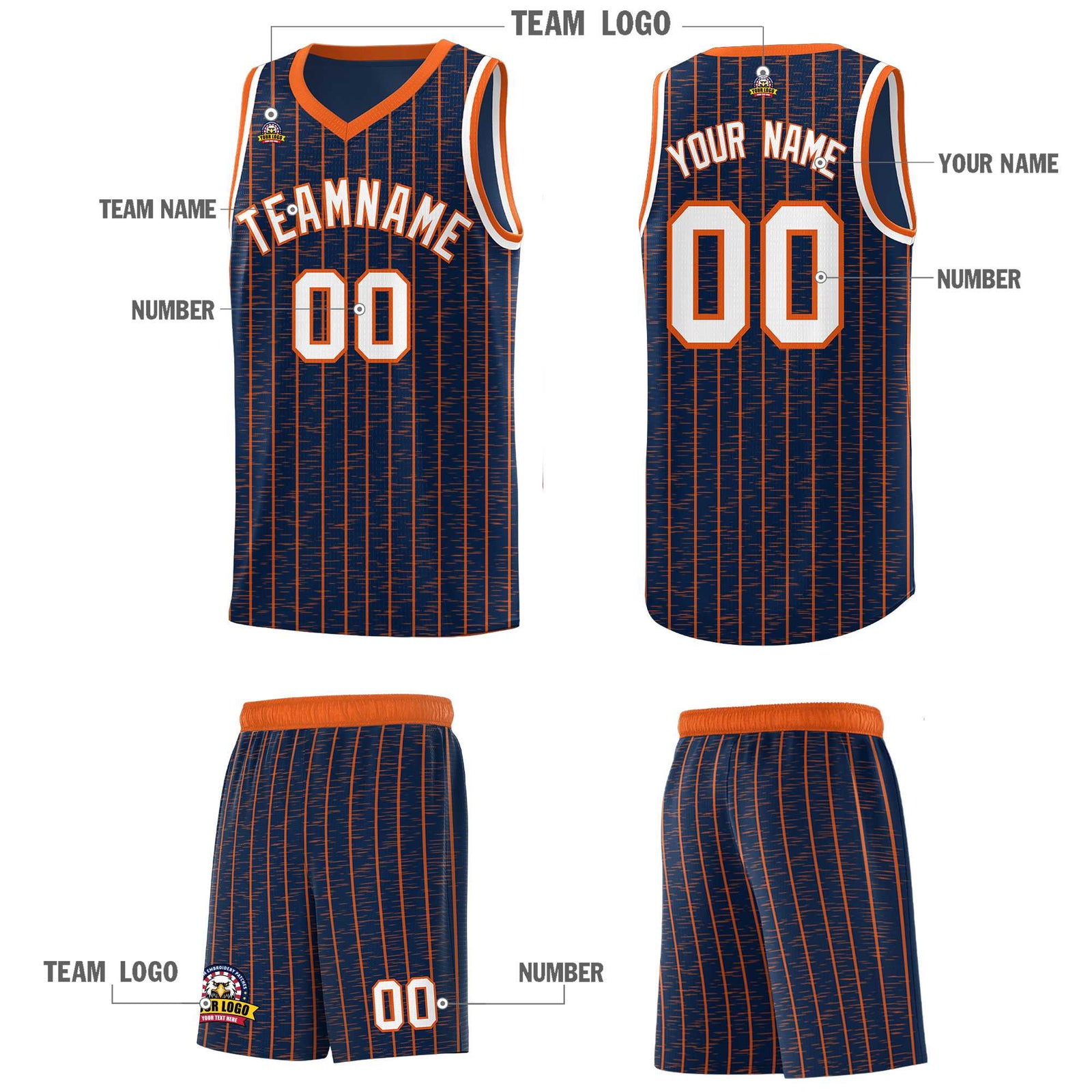 Custom Navy Custom Gray Pinstripe Retro Sets Uniform Basketball Jersey