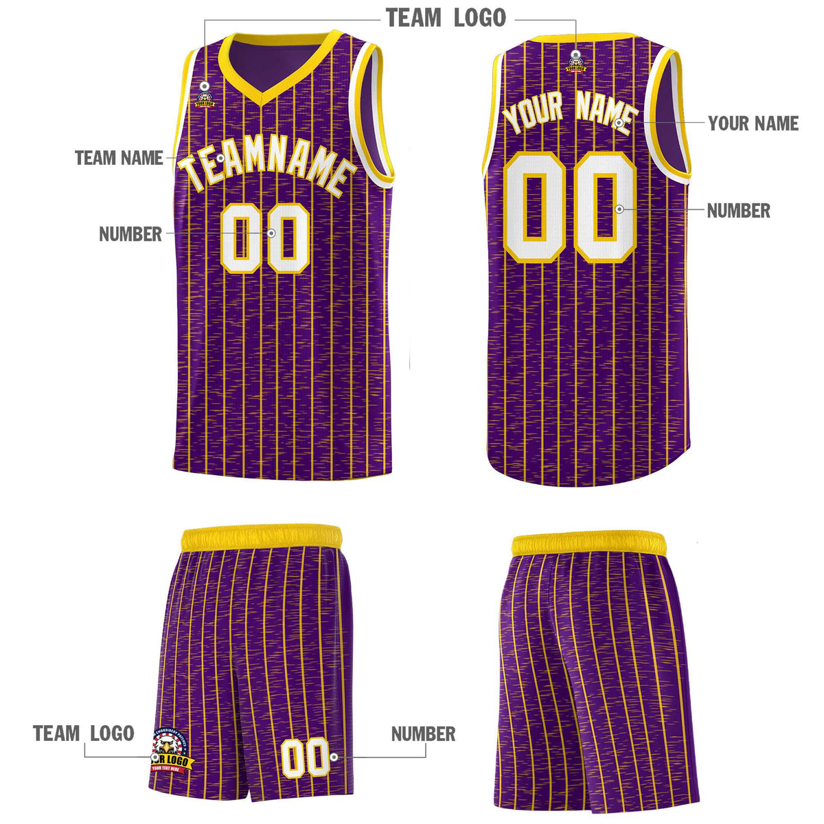 Custom Purple Custom Gray Pinstripe Retro Sets Uniform Basketball Jersey