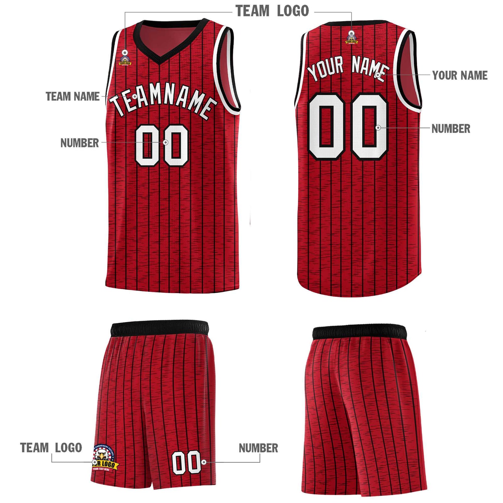 Custom Red Custom Gray Pinstripe Retro Sets Uniform Basketball Jersey