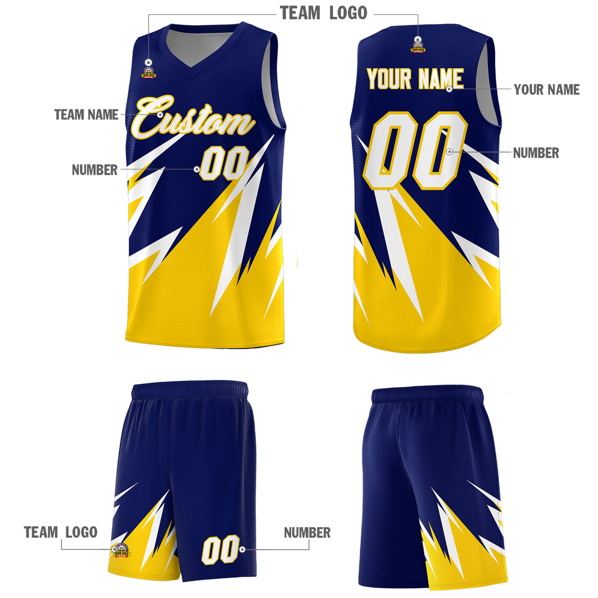 Custom Navy Abstract Mountain Pattern Sports Uniform Basketball Jersey