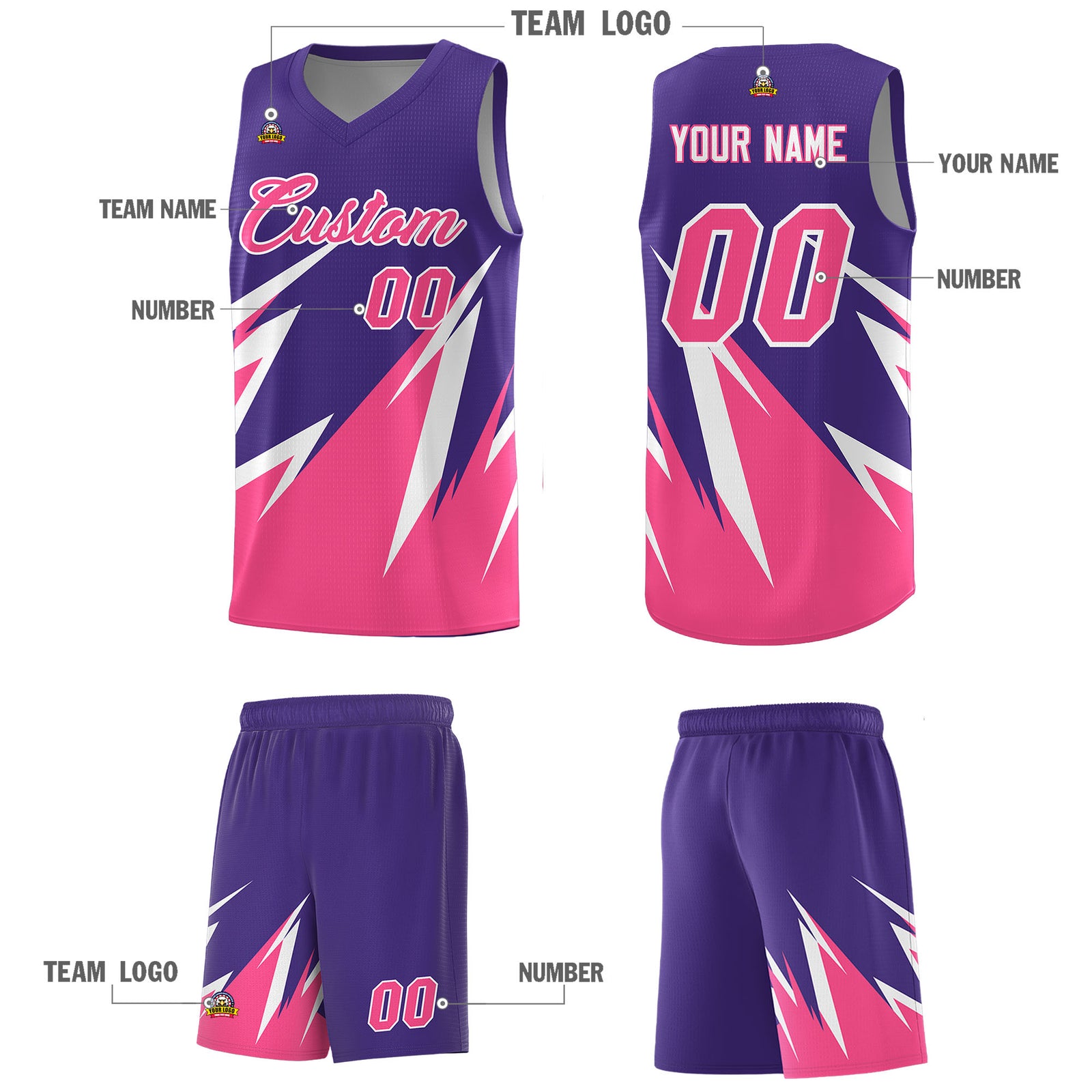 Custom Purple Abstract Mountain Pattern Sports Uniform Basketball Jersey