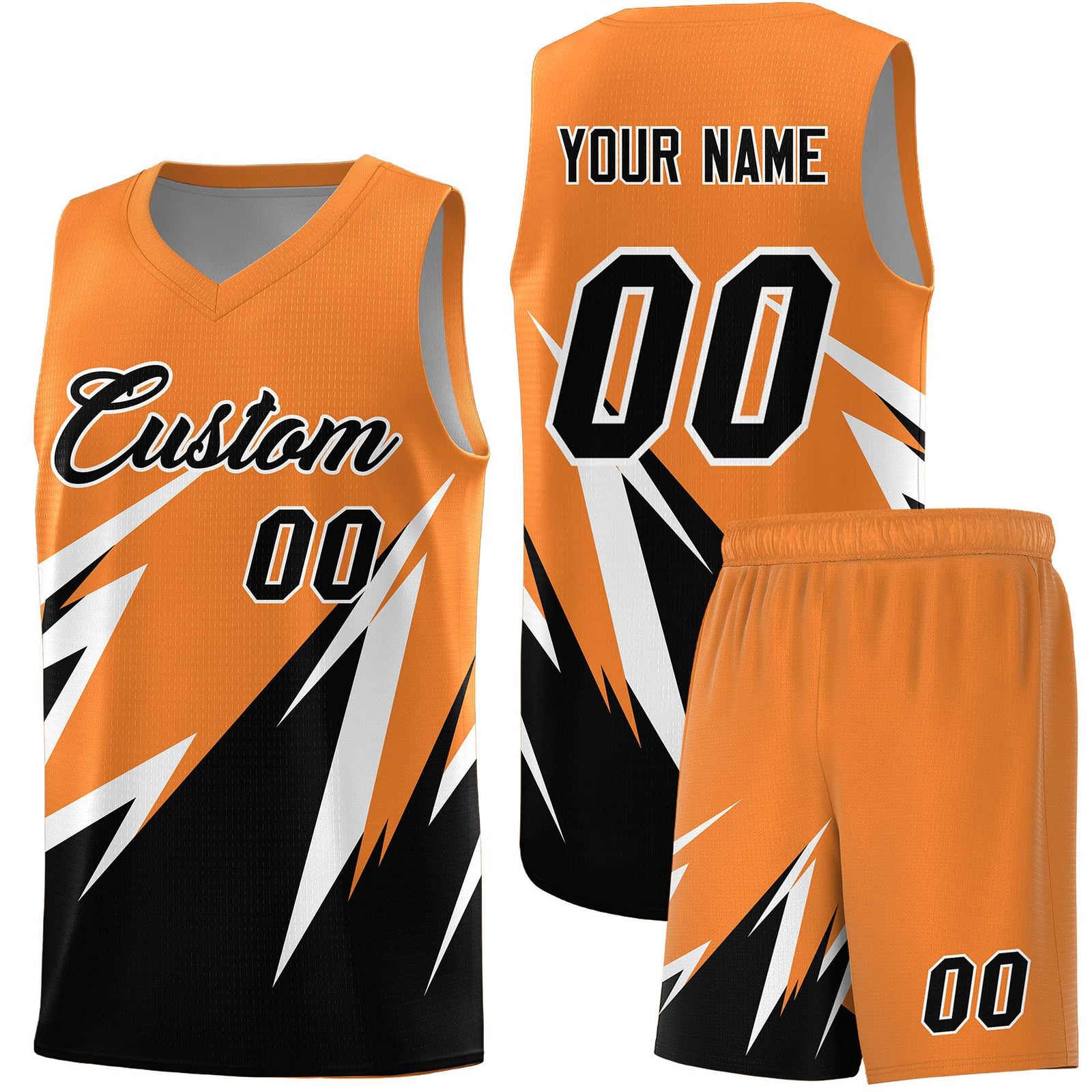 Custom Gold Orange Abstract Mountain Pattern Sports Uniform Basketball Jersey