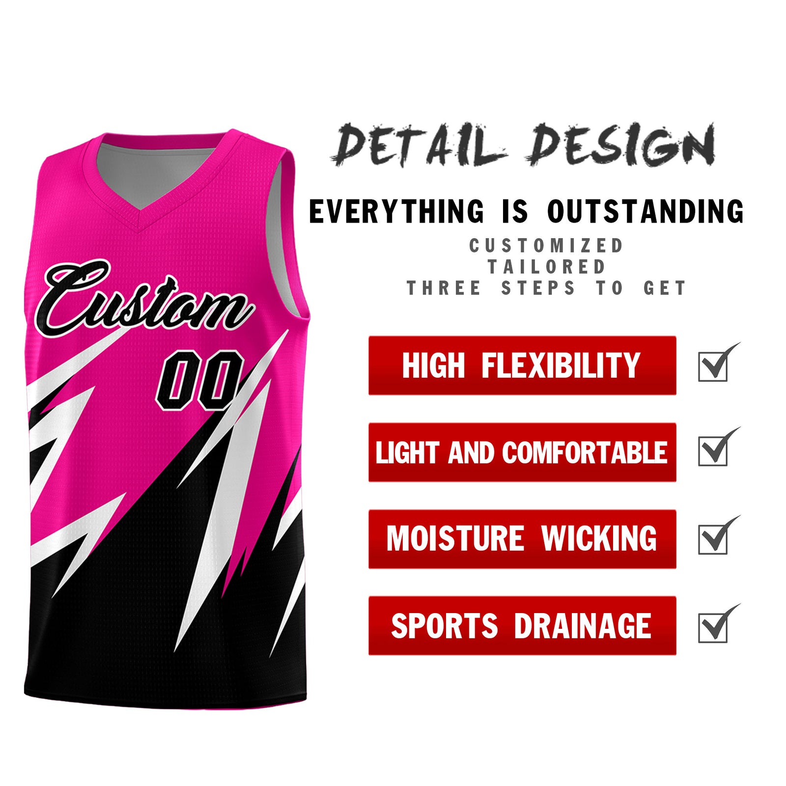 Custom Pink Abstract Mountain Pattern Sports Uniform Basketball Jersey
