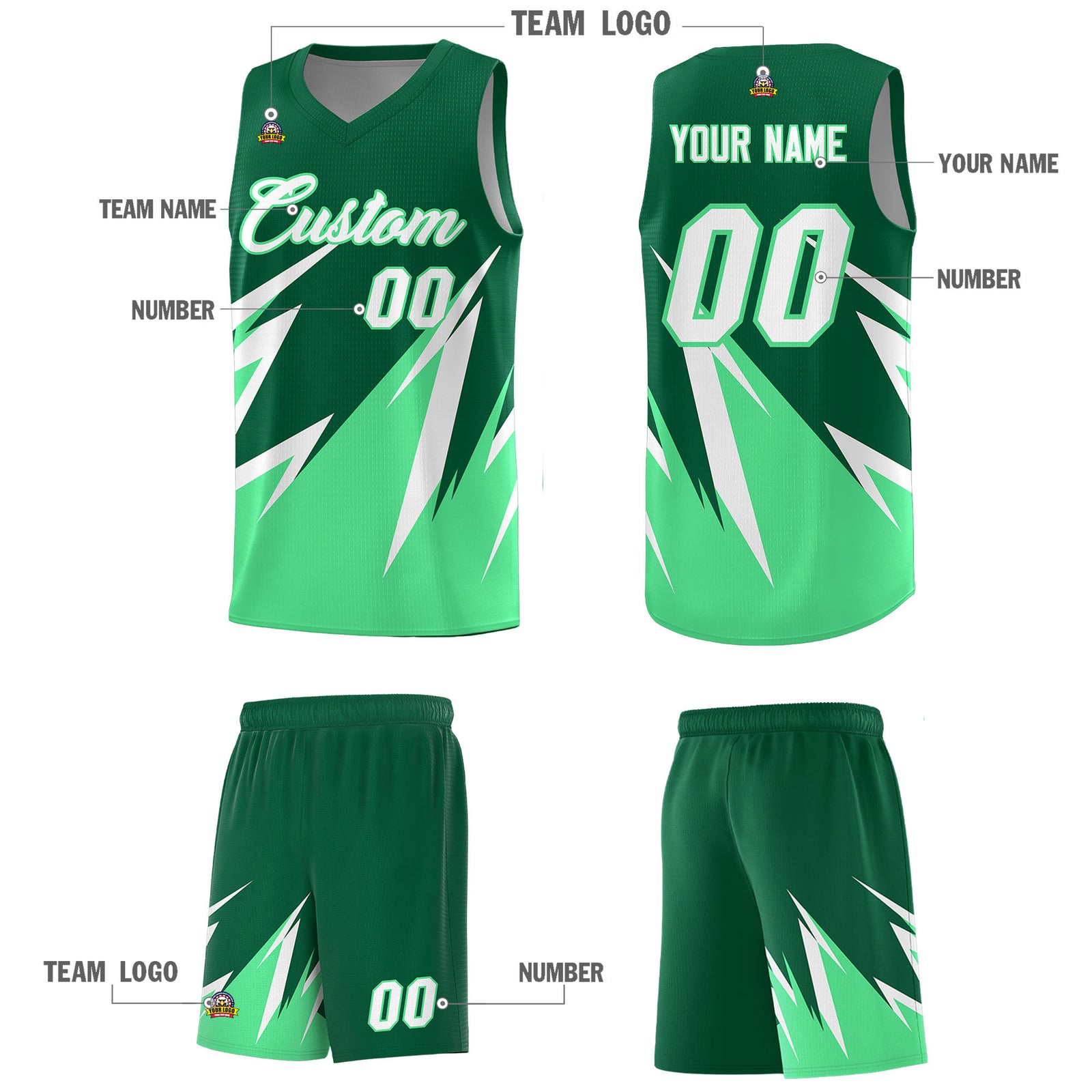 Custom Kelly Green Abstract Mountain Pattern Sports Uniform Basketball Jersey