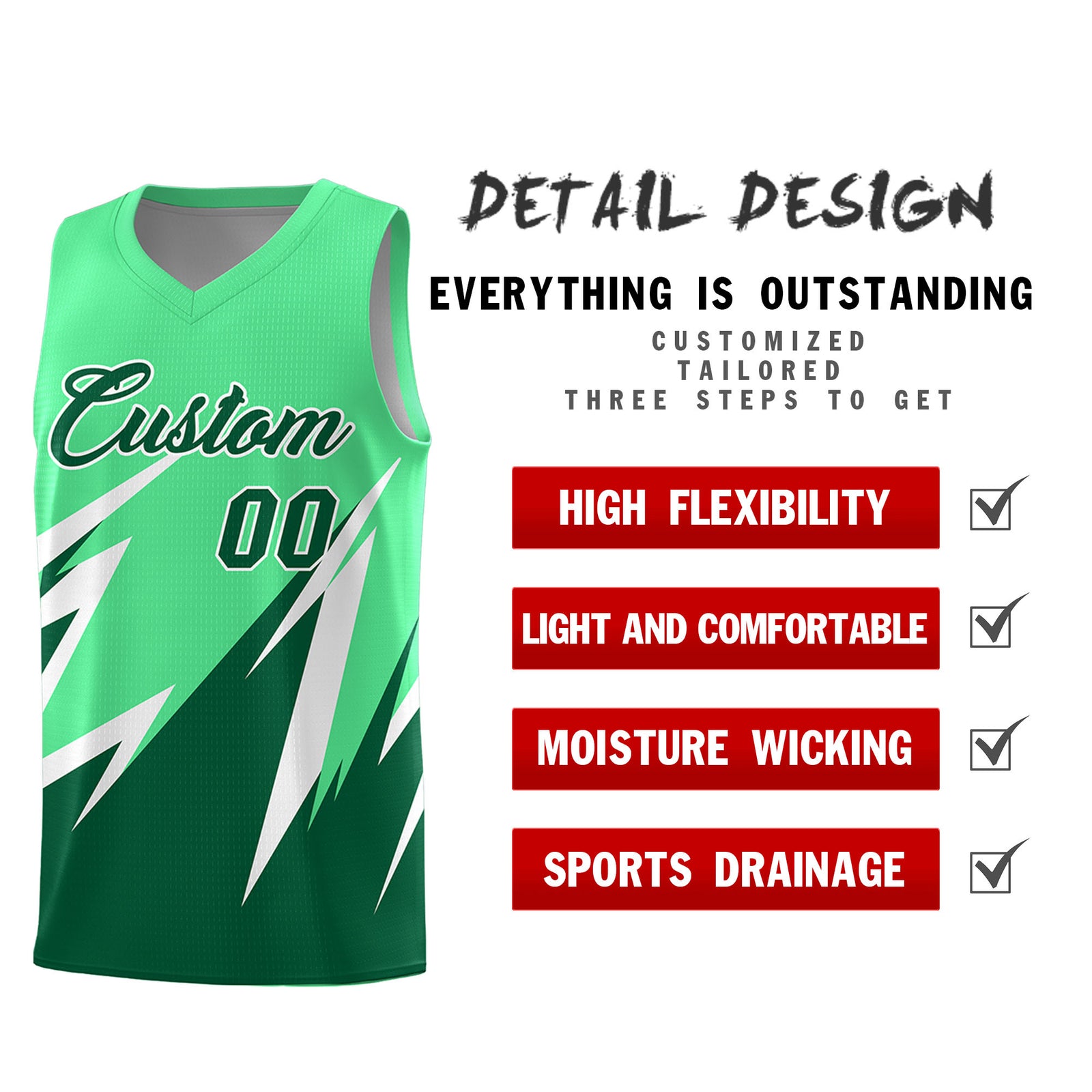 Custom Green Abstract Mountain Pattern Sports Uniform Basketball Jersey