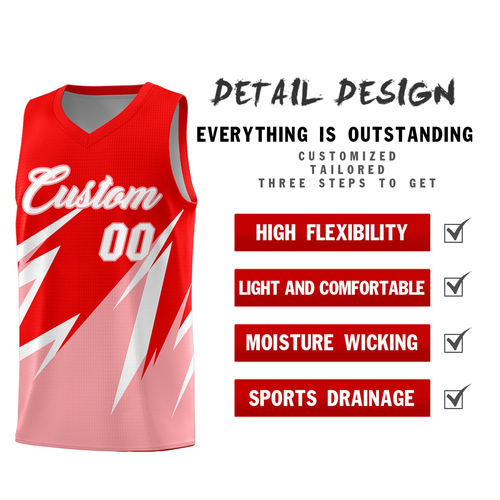 Custom Light Red Abstract Mountain Pattern Sports Uniform Basketball Jersey