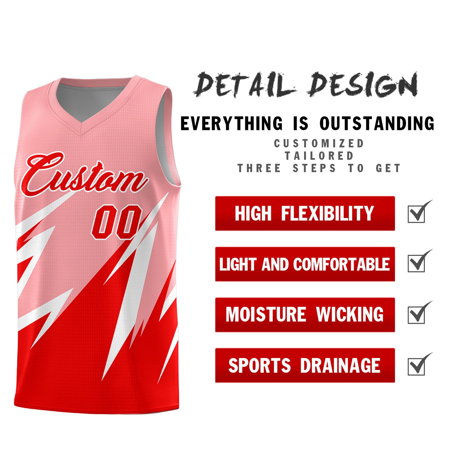 Custom Light Pink Abstract Mountain Pattern Sports Uniform Basketball Jersey