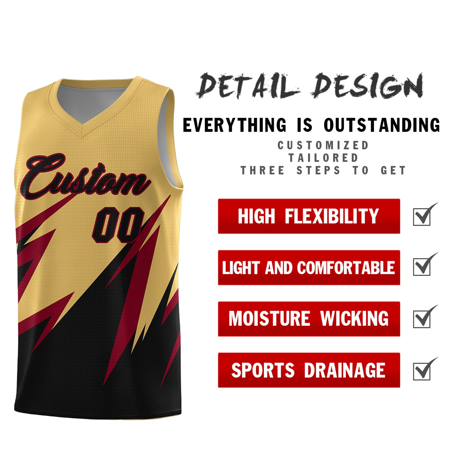 Custom Old Gold Abstract Mountain Pattern Sports Uniform Basketball Jersey