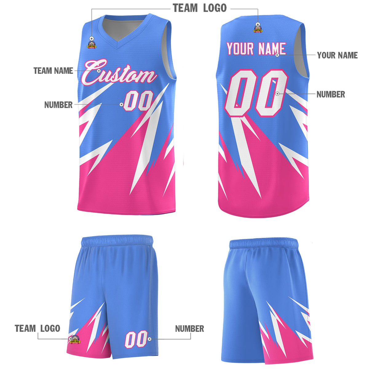 Custom Light Blue Abstract Mountain Pattern Sports Uniform Basketball Jersey