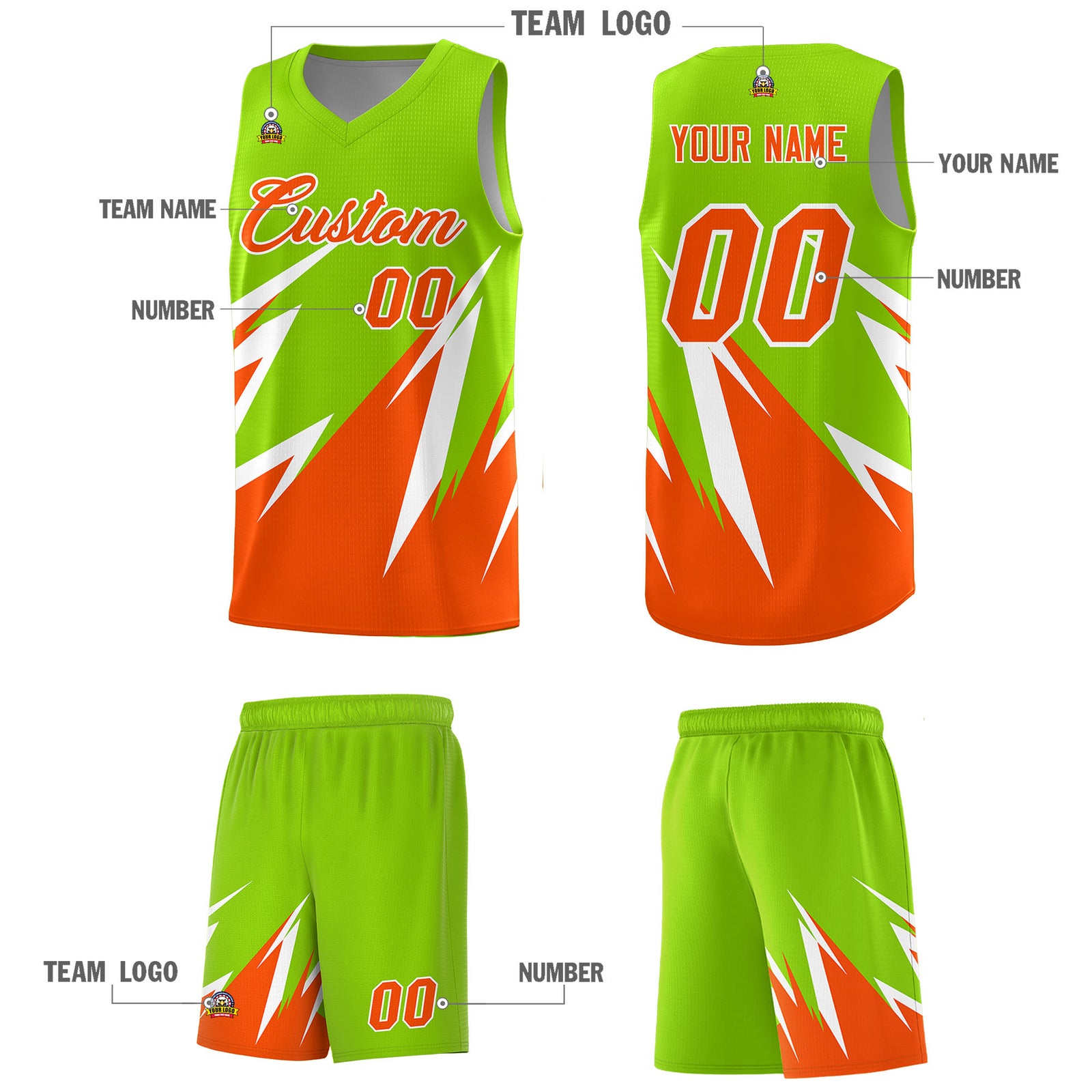 Custom Neon Green Abstract Mountain Pattern Sports Uniform Basketball Jersey