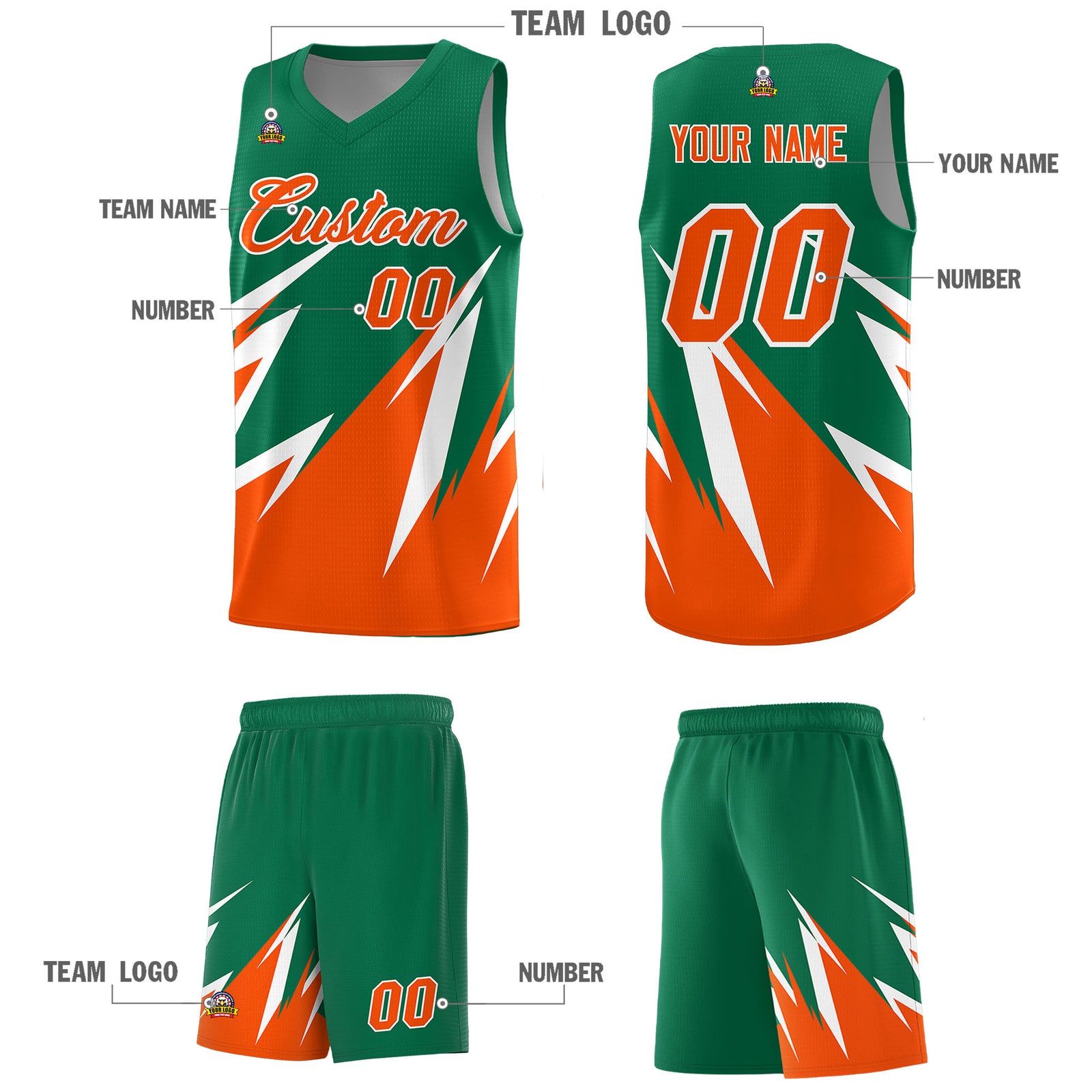 Custom Kelly Green Abstract Mountain Pattern Sports Uniform Basketball Jersey