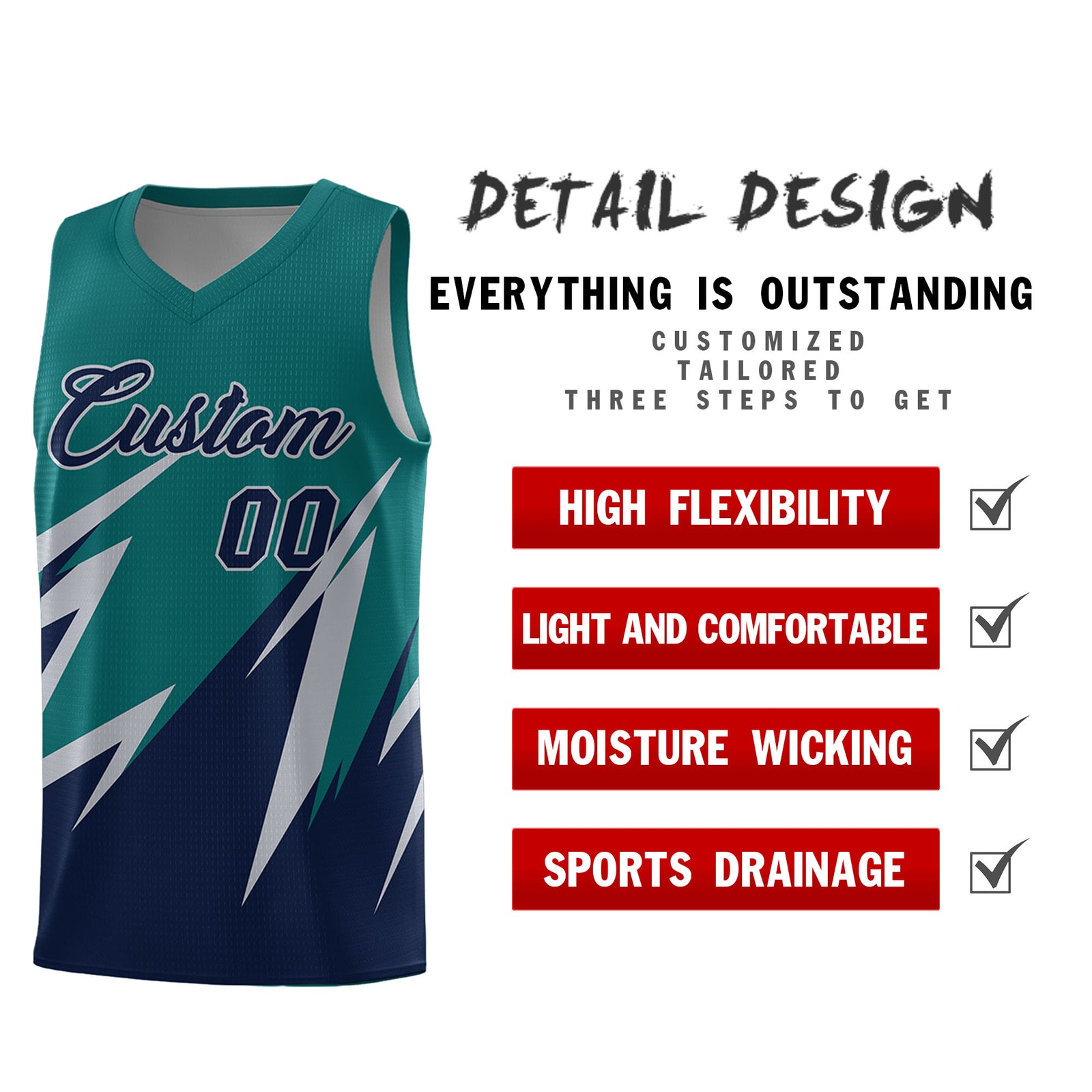 Custom Teal Abstract Mountain Pattern Sports Uniform Basketball Jersey