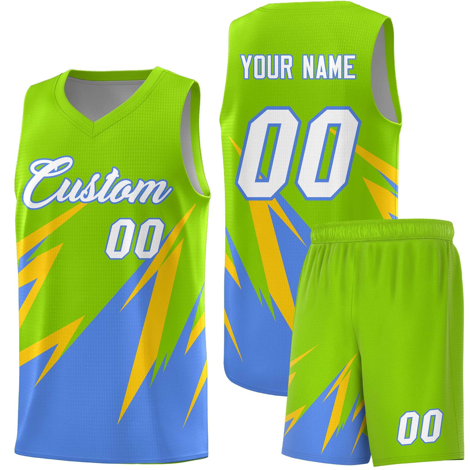 Custom Neon Green Abstract Mountain Pattern Sports Uniform Basketball Jersey