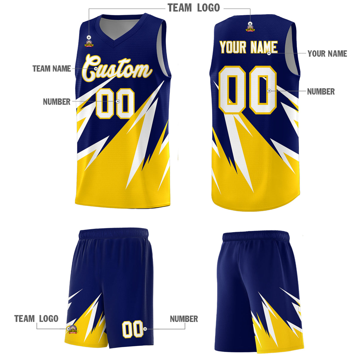 Custom Navy Abstract Mountain Pattern Sports Uniform Basketball Jersey