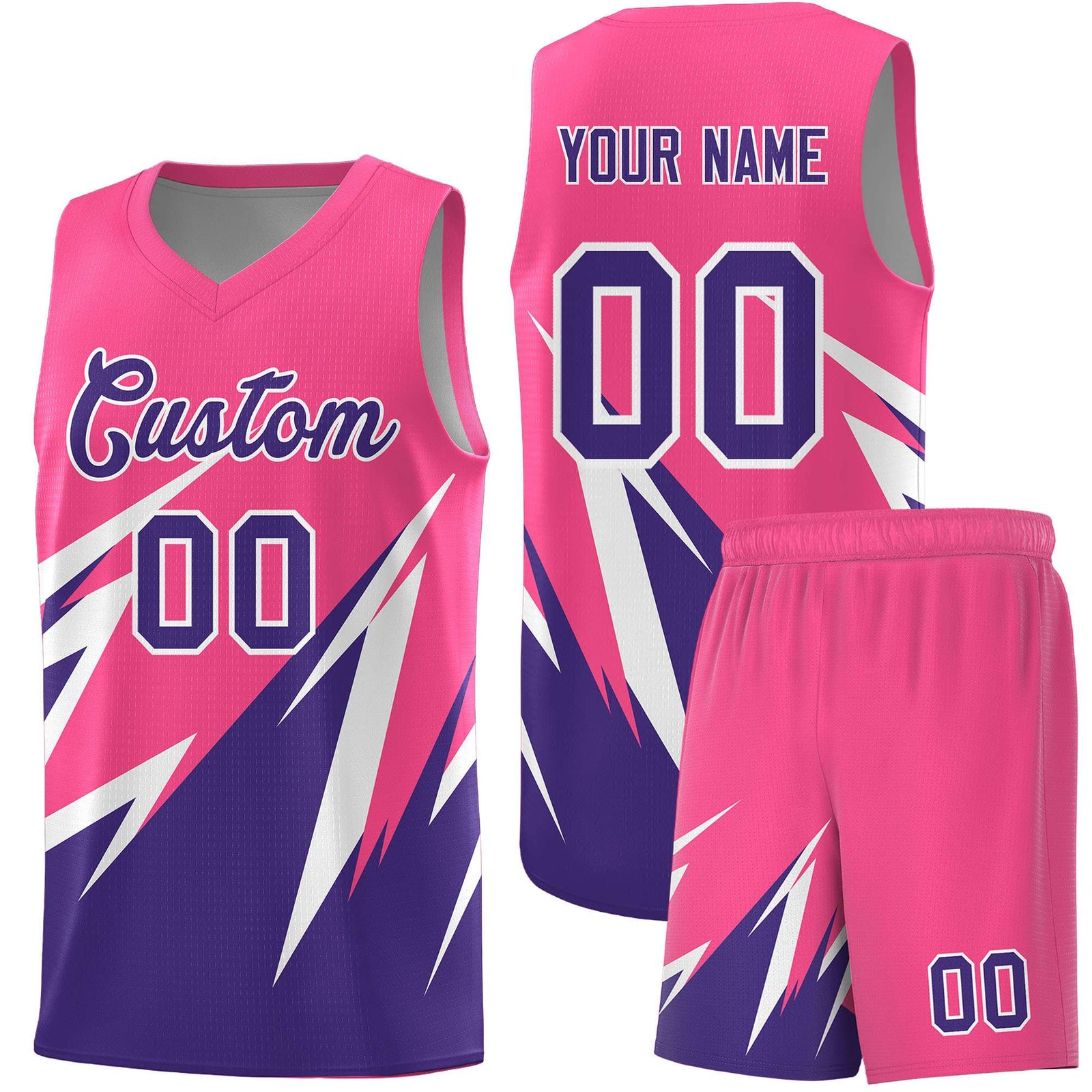 Custom Pink Abstract Mountain Pattern Sports Uniform Basketball Jersey
