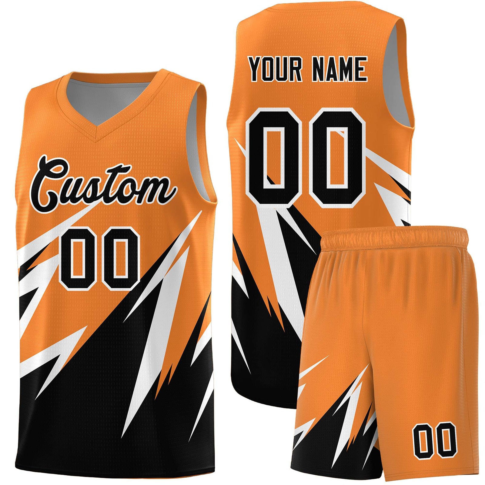Custom Gold Orange Abstract Mountain Pattern Sports Uniform Basketball Jersey