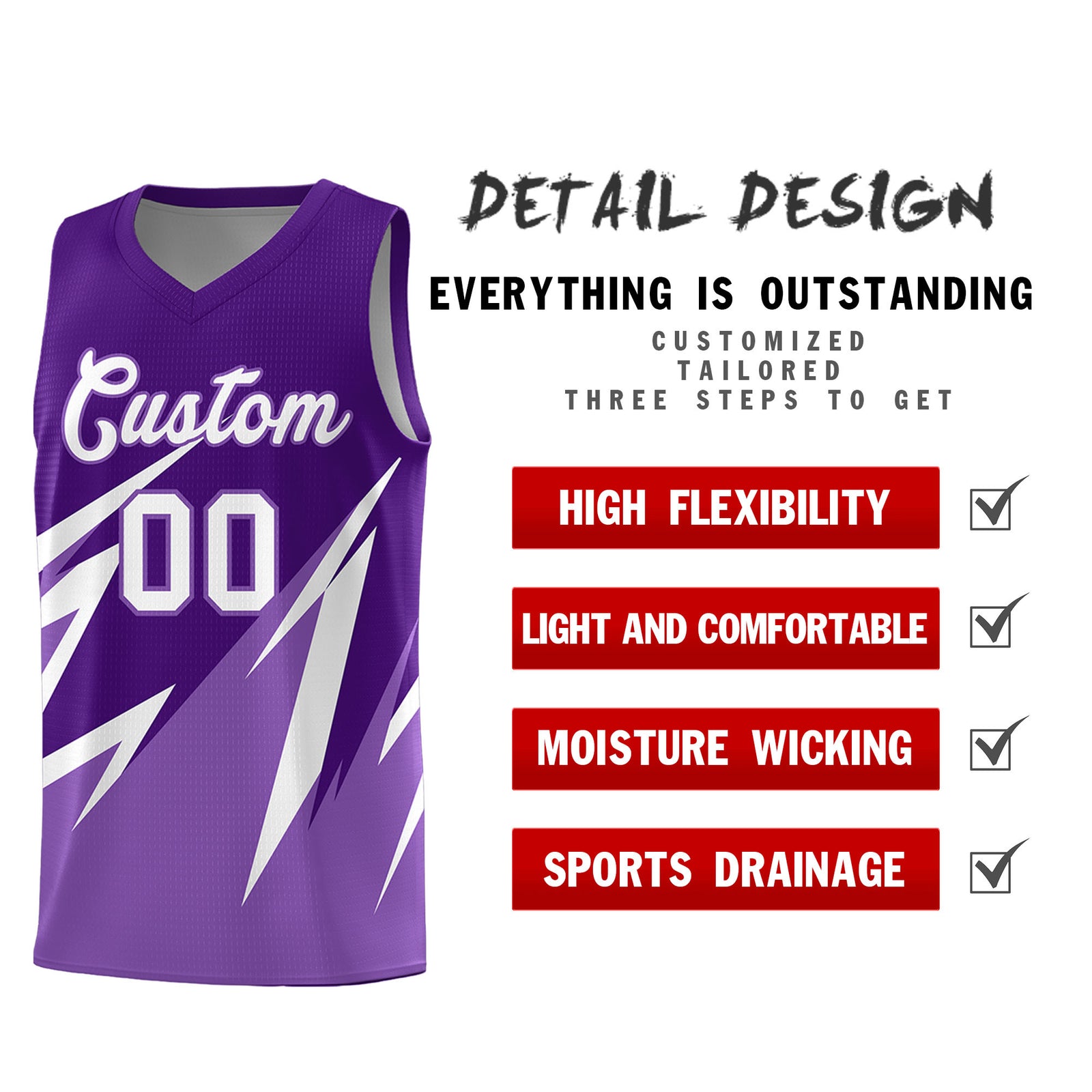 Custom Purple Abstract Mountain Pattern Sports Uniform Basketball Jersey