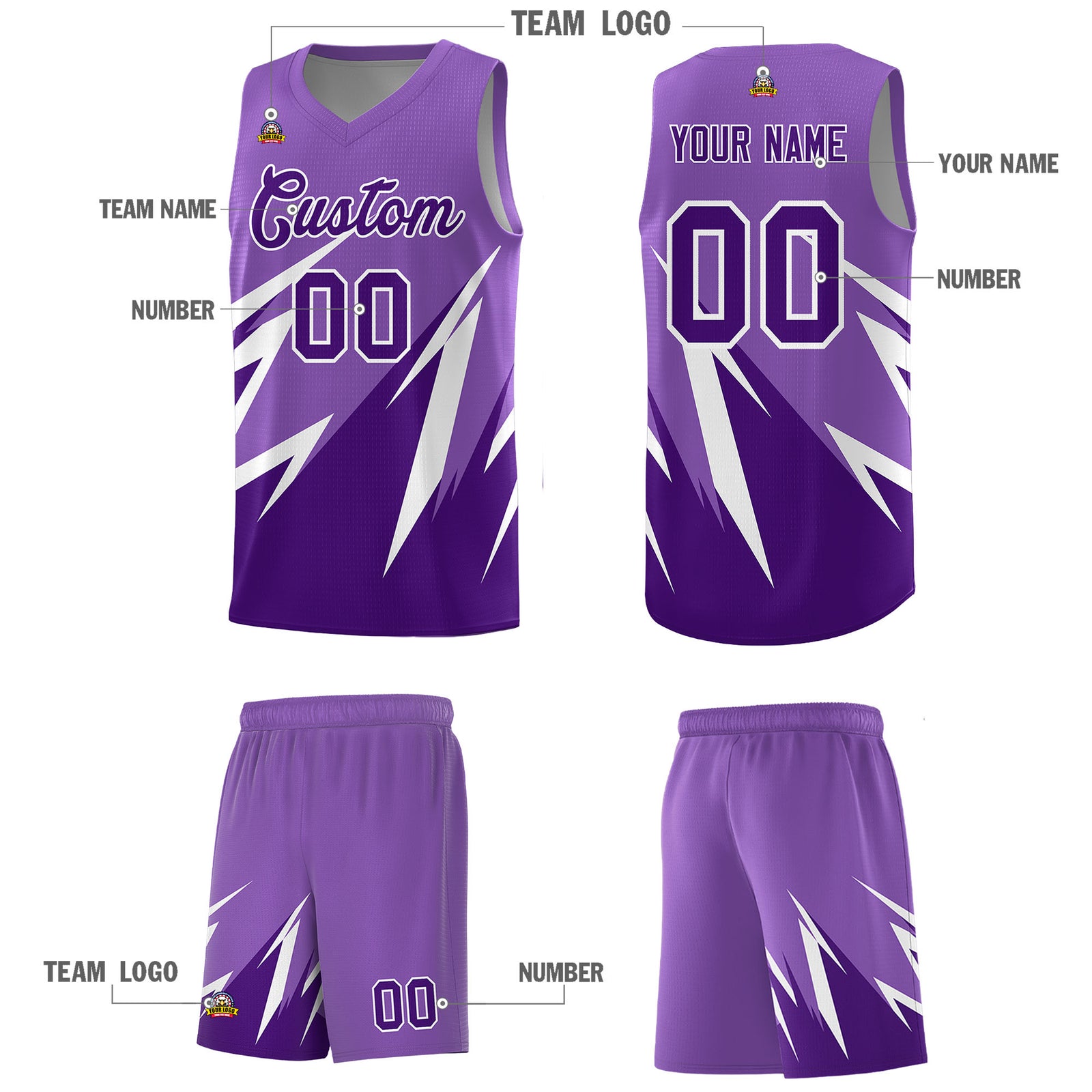 Custom Light Purple Abstract Mountain Pattern Sports Uniform Basketball Jersey