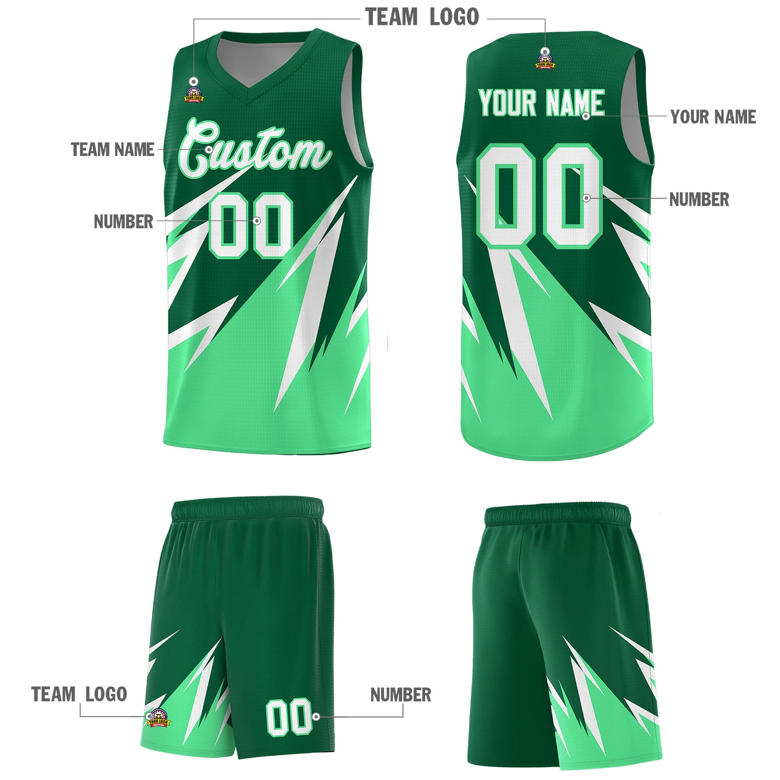 Custom Kelly Green Abstract Mountain Pattern Sports Uniform Basketball Jersey