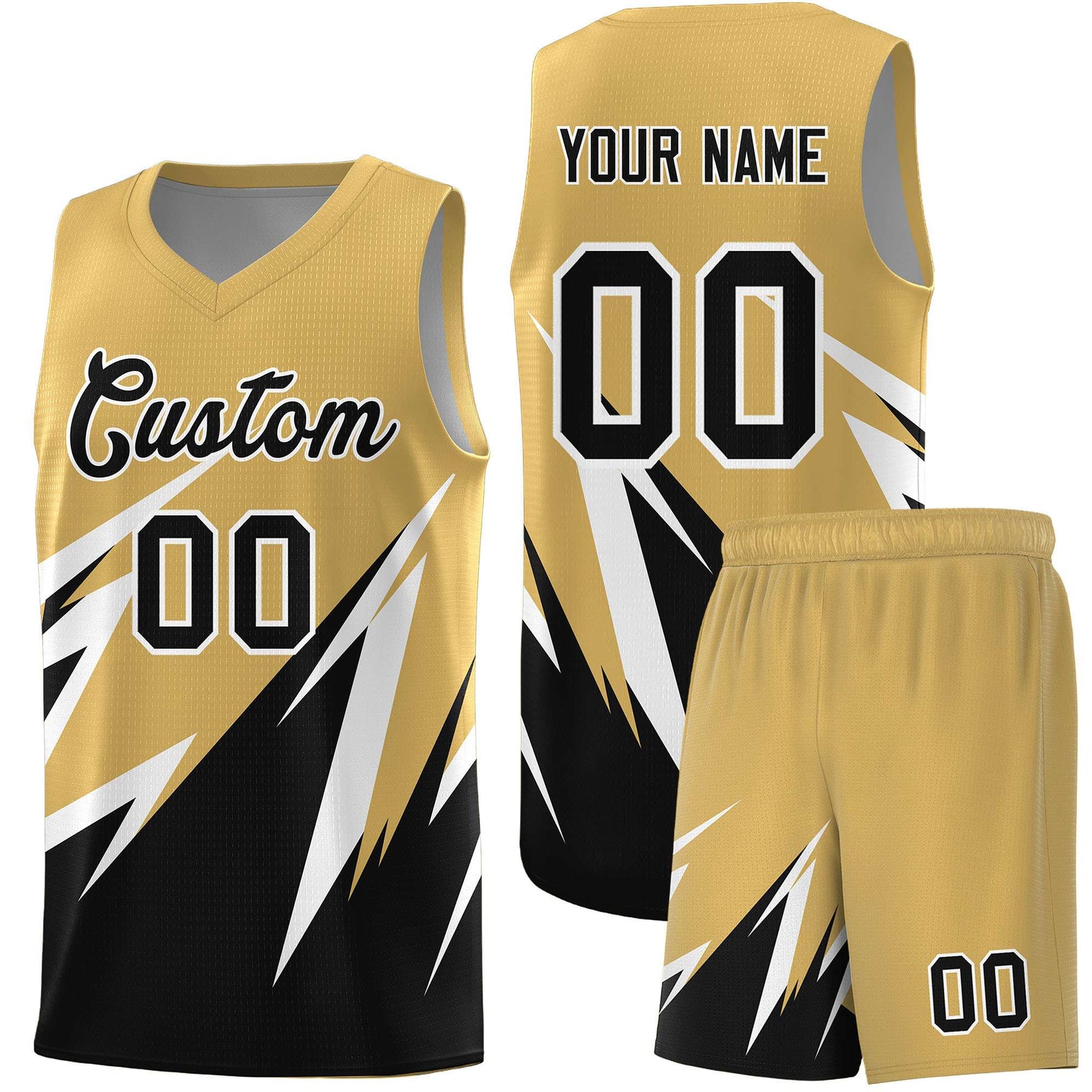 Custom Old Gold Abstract Mountain Pattern Sports Uniform Basketball Jersey