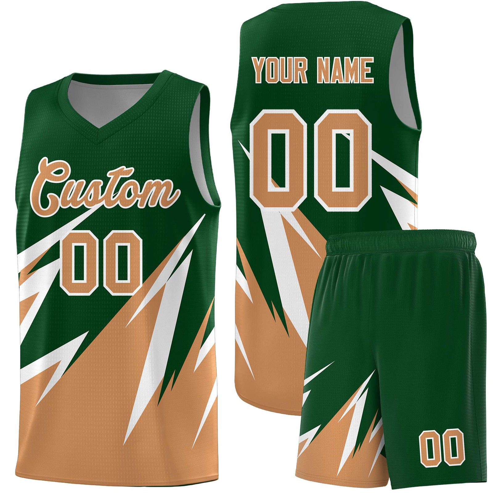 Custom Green Abstract Mountain Pattern Sports Uniform Basketball Jersey