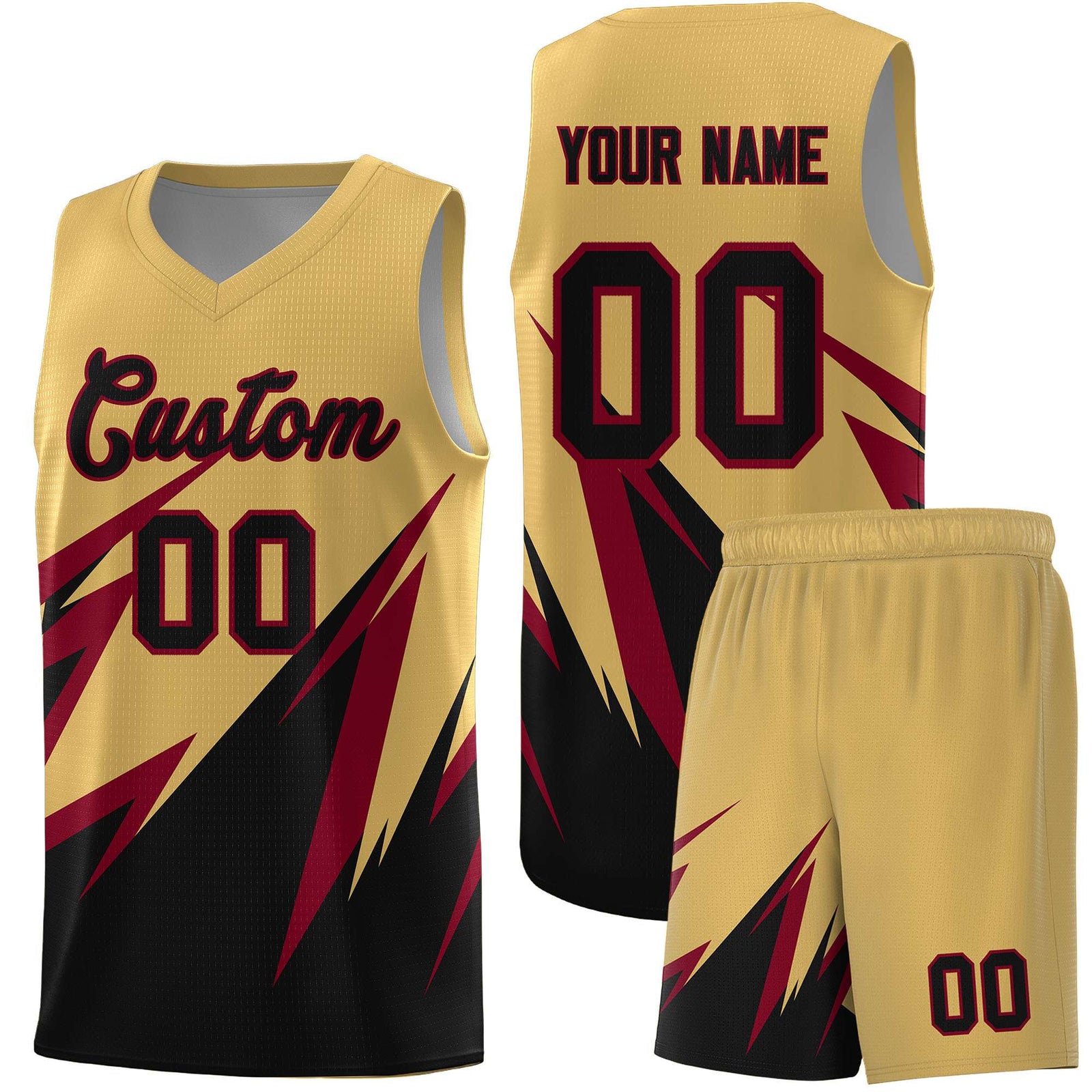Custom Old Gold Abstract Mountain Pattern Sports Uniform Basketball Jersey