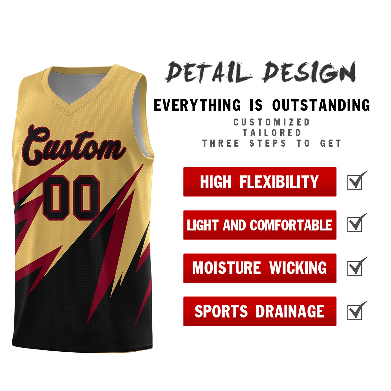 Custom Old Gold Abstract Mountain Pattern Sports Uniform Basketball Jersey