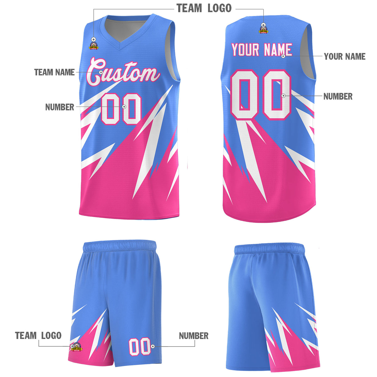 Custom Light Blue Abstract Mountain Pattern Sports Uniform Basketball Jersey