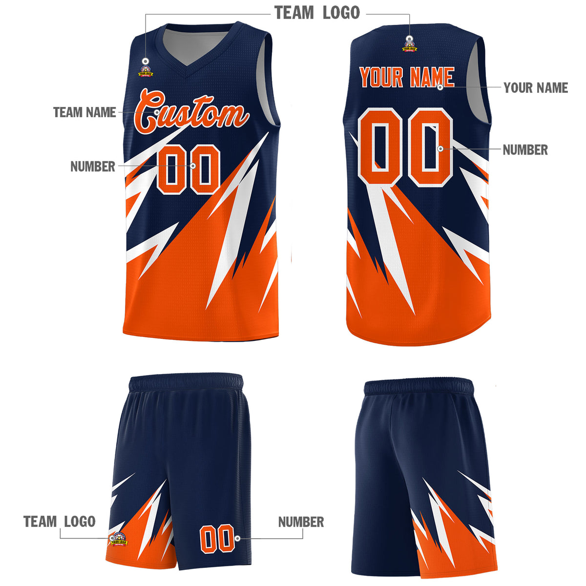 Custom Navy Abstract Mountain Pattern Sports Uniform Basketball Jersey
